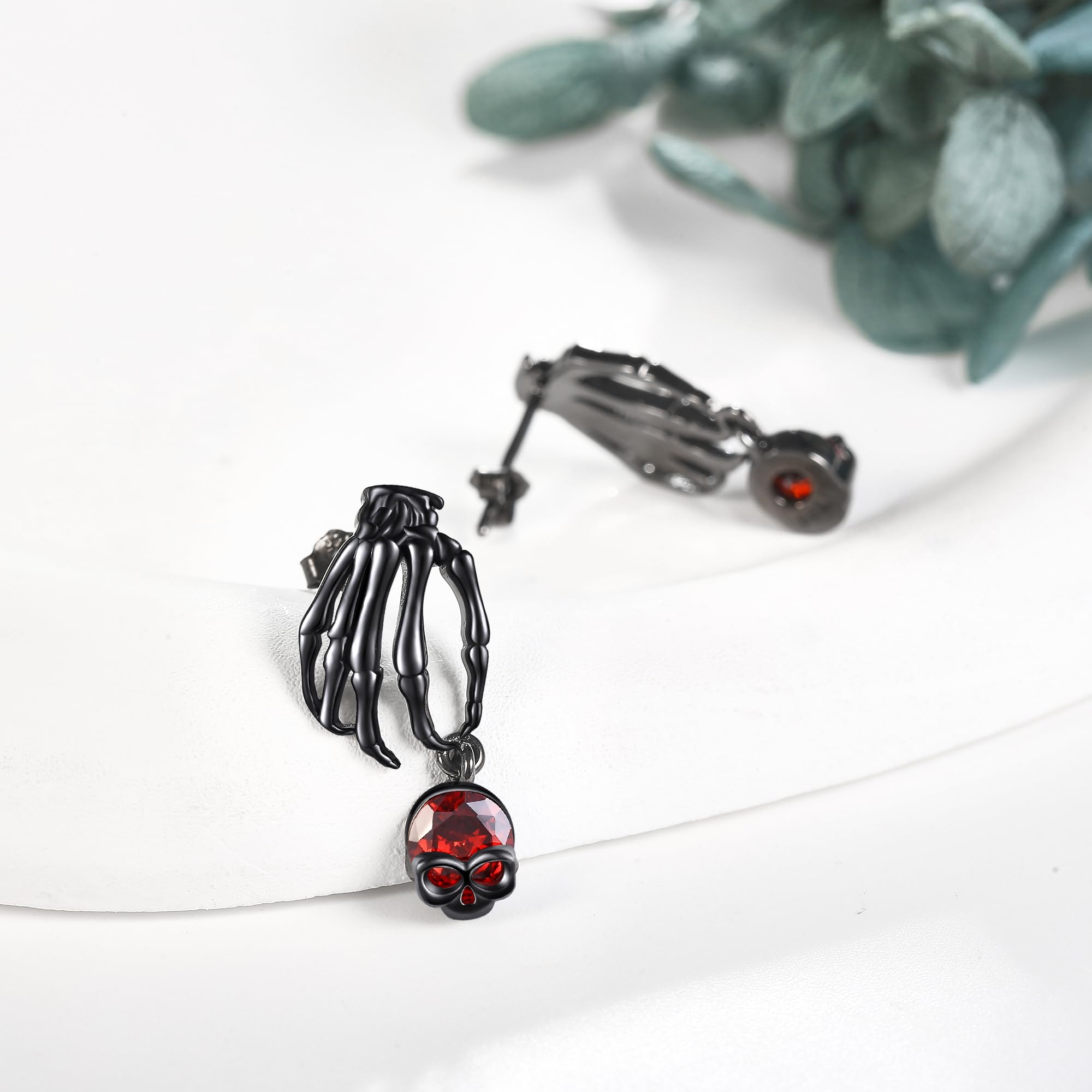 925 Sterling Silver Black Skeleton Hand Stud Earrings - Hypoallergenic Gothic Jewelry for Women & Men - Perfect for Halloween Parties, Goth Fashion, and Dark Aesthetic Outfits