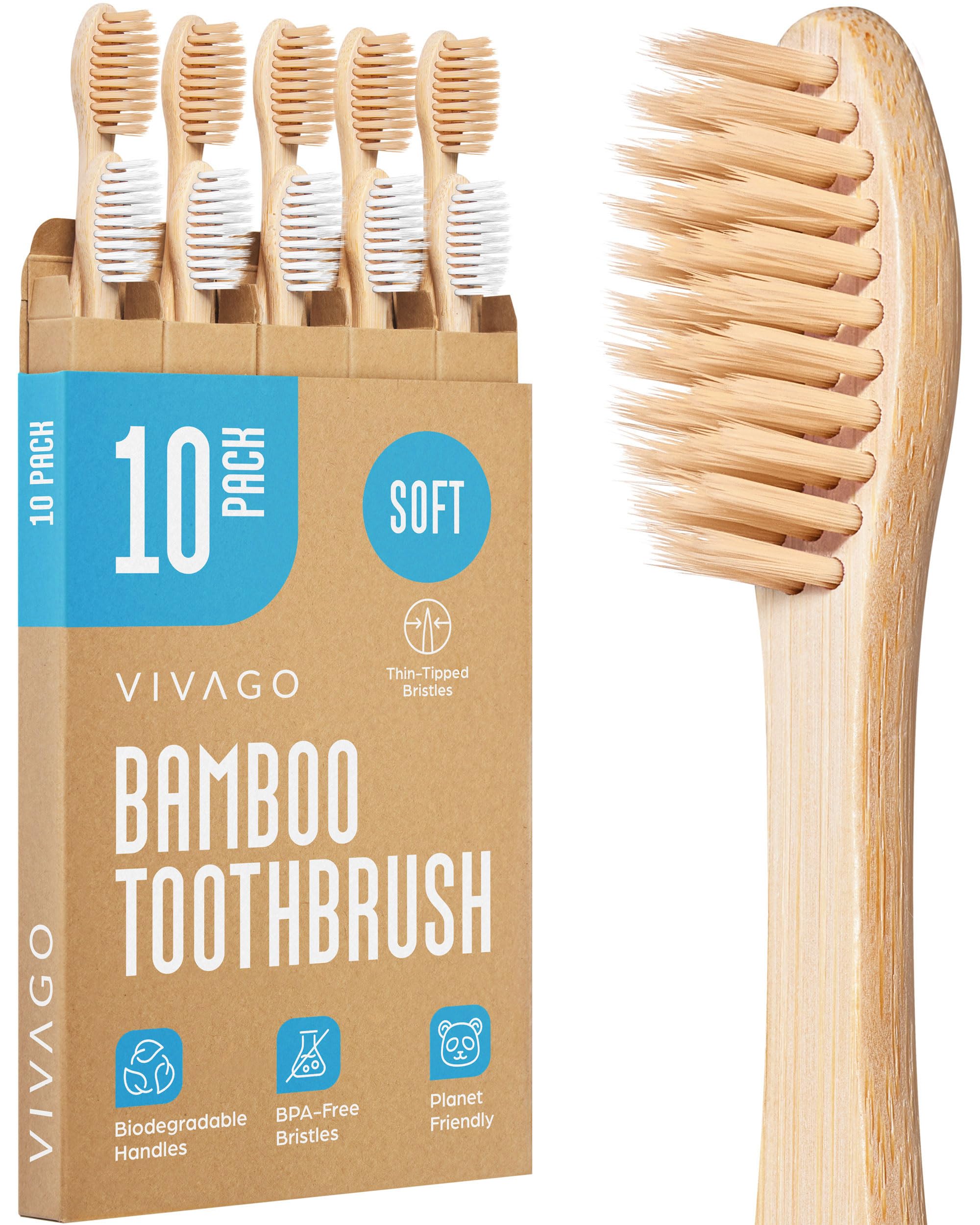 Eco-Friendly Bamboo Toothbrushes 10 Pack - BPA Free Soft Bristles for Adults & Kids, Biodegradable Natural Wooden Toothbrush for Sustainable Oral Care - Perfect for Travel, Home & Zero Waste Lifestyle