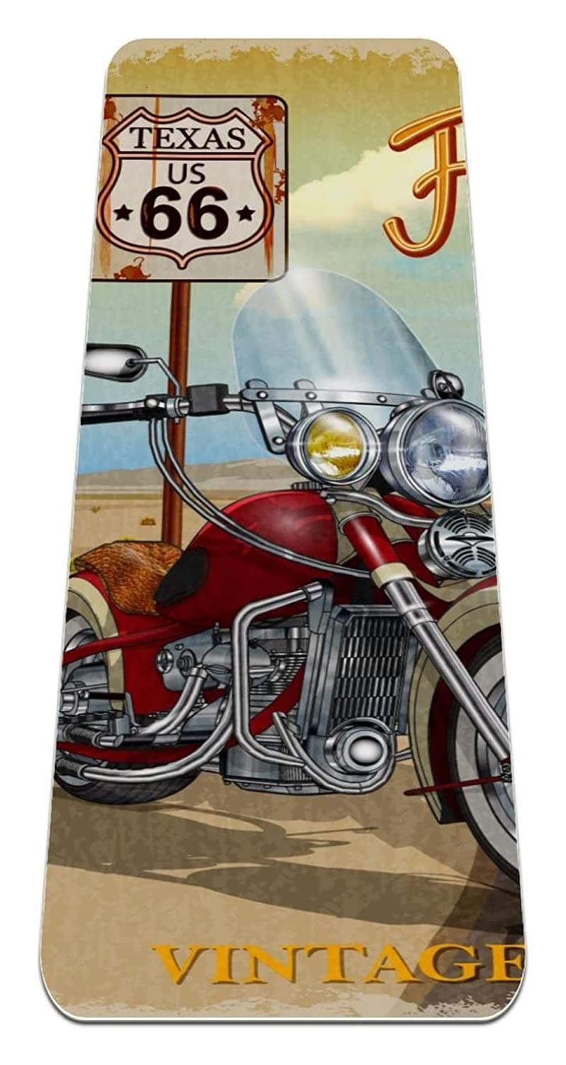 VHG Eco-Friendly Non-Slip Yoga Mat - 6mm Thick Vintage Motorcycle Design Pilates & Workout Mat with Carrying Bag - Perfect for Gym, Fitness, Yoga & Home Exercise