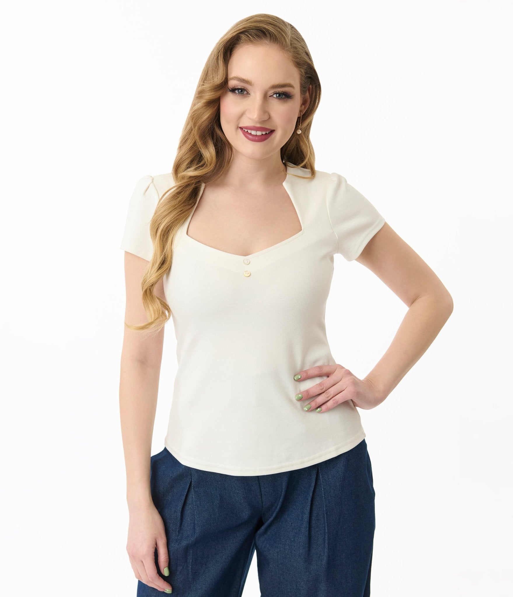 Vintage Cream Pentagon Collar Knit Top - Unique Retro Sweater for Women | Perfect for Casual Outfits, Office Wear & Fall Fashion