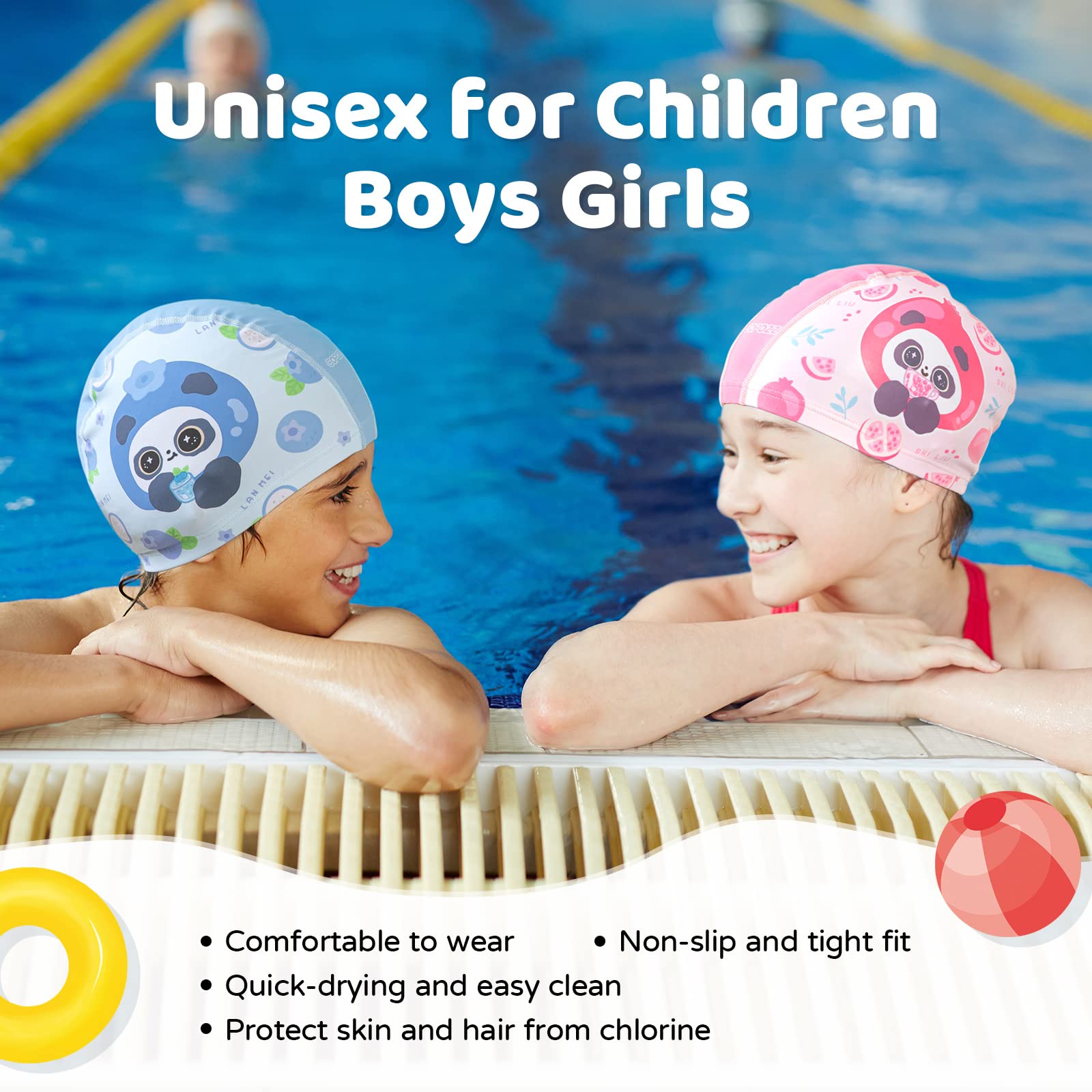 COPOZZ Quick Dry Spandex Swim Caps for Kids & Toddlers (Ages 5-12) - Comfortable High Elasticity Swimming Hats for Boys & Girls with Long or Short Hair | Perfect for Pool, Beach & Swim Lessons