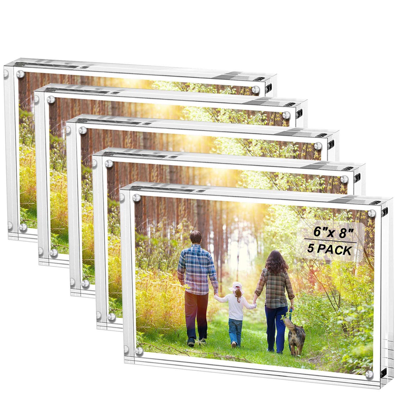 Boxalls 6x8 Inches Clear Acrylic Photo Frames - 5 Pack Magnetic Frameless Picture Frames for Wall & Tabletop Display, Double-Sided Transparent Desktop Frames for Home Office Decor (5 Pack)