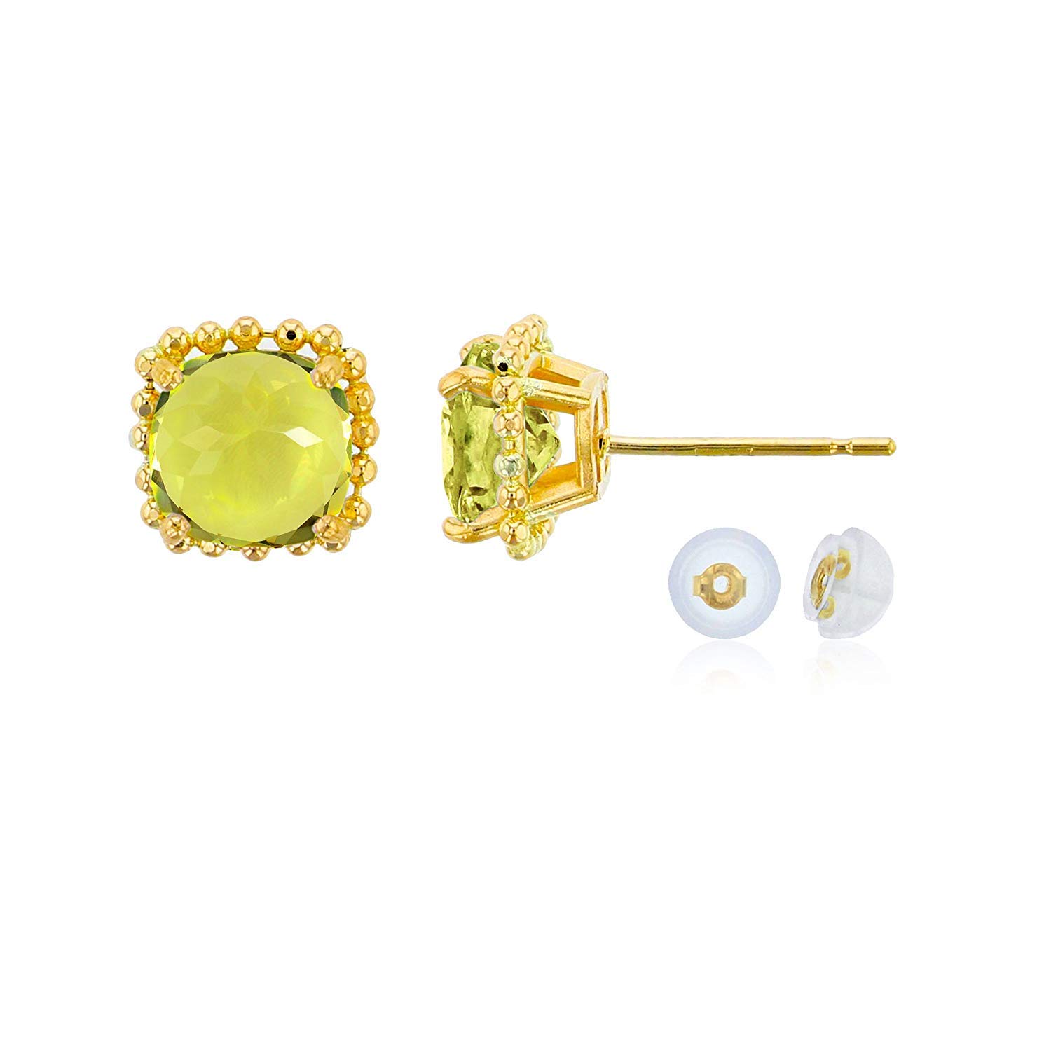 10K Yellow Gold 6x6mm Cushion Cut Bead Frame Stud Earrings with Silicone Backs - Hypoallergenic Jewelry for Sensitive Ears, Perfect for Everyday Wear, Work & Special Occasions