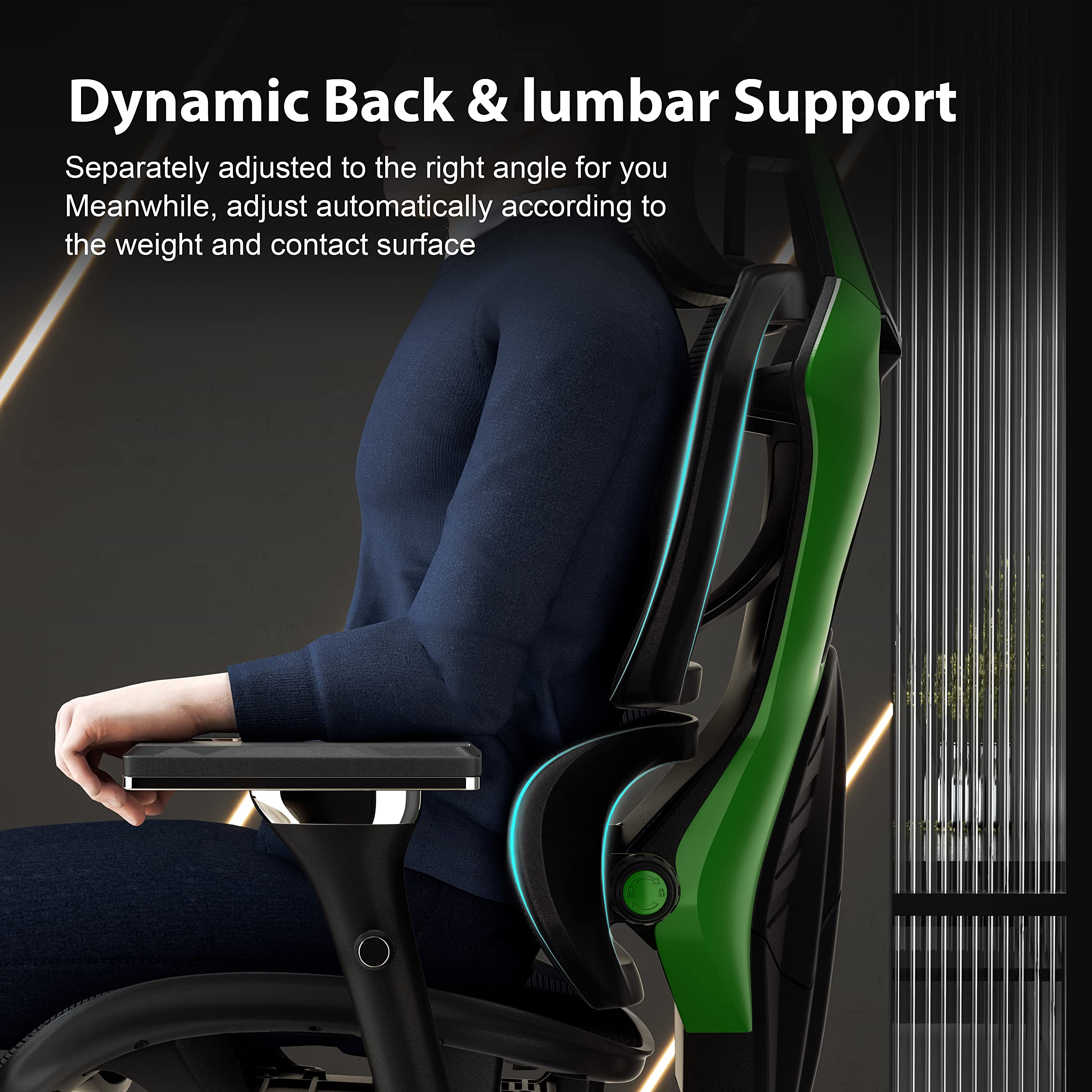 EUREKA ERGONOMIC Ergonomic Gaming Office Chair - Adjustable Lumbar Support & 4D Armrests - High Back Mesh Computer Chair for Work & Gaming - Black Green - Perfect for Esports, Streaming & Long Work Sessions