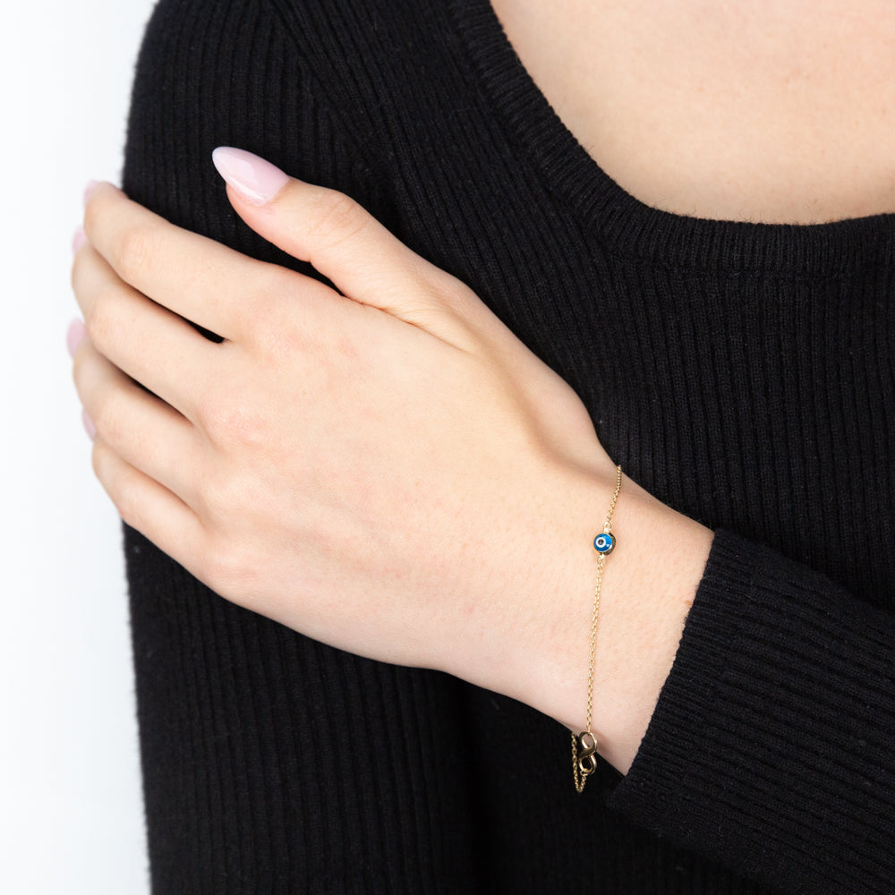 9ct Yellow Gold Evil Eye & Infinity Bracelet - 19cm Adjustable Chain for Women - Perfect for Protection, Luck & Everyday Wear
