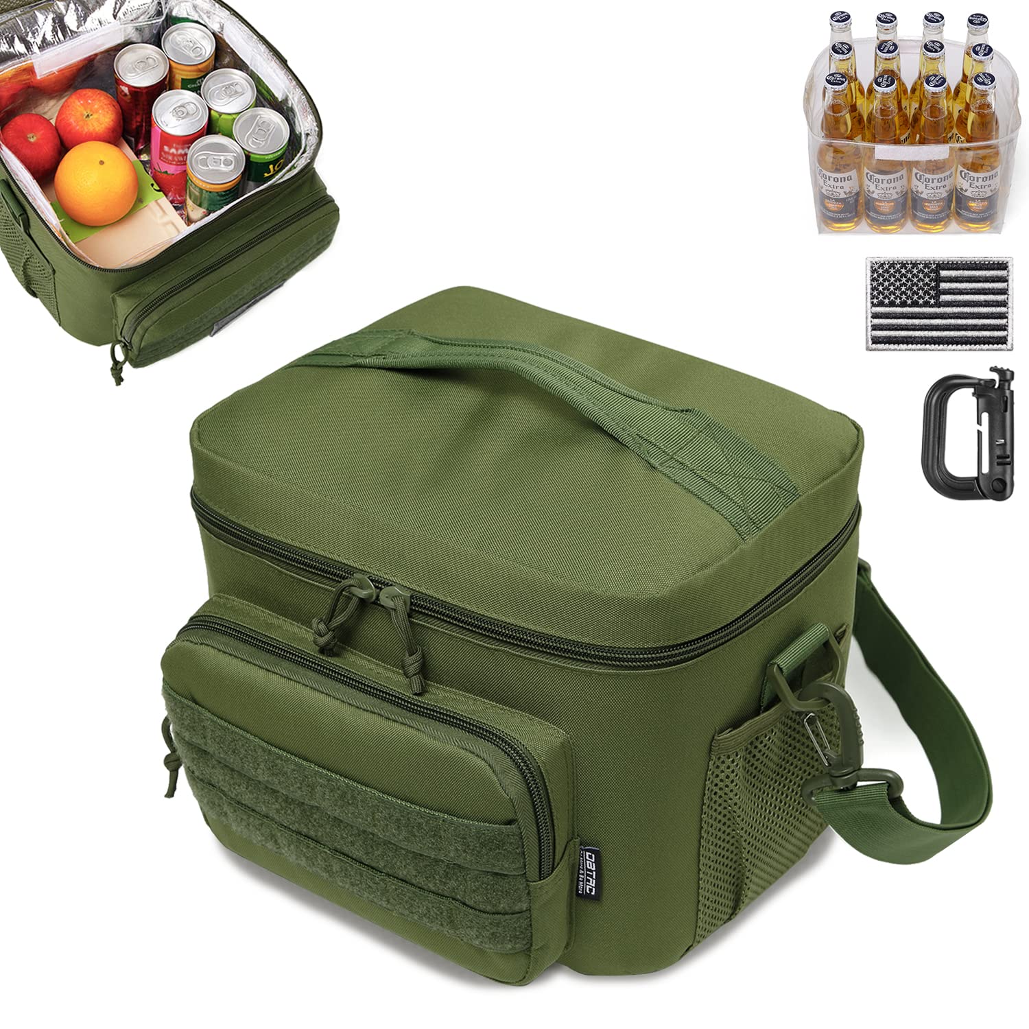 Insulated Tactical Lunch Bag for Men & Women - 12 Can Capacity, Leakproof 9L Cooler Tote for Work, Office, Outdoor & Travel | Soft Easy-Clean Liner (2 Included) | OD Green | Perfect for Camping, Hiking, Picnics & Daily Commute