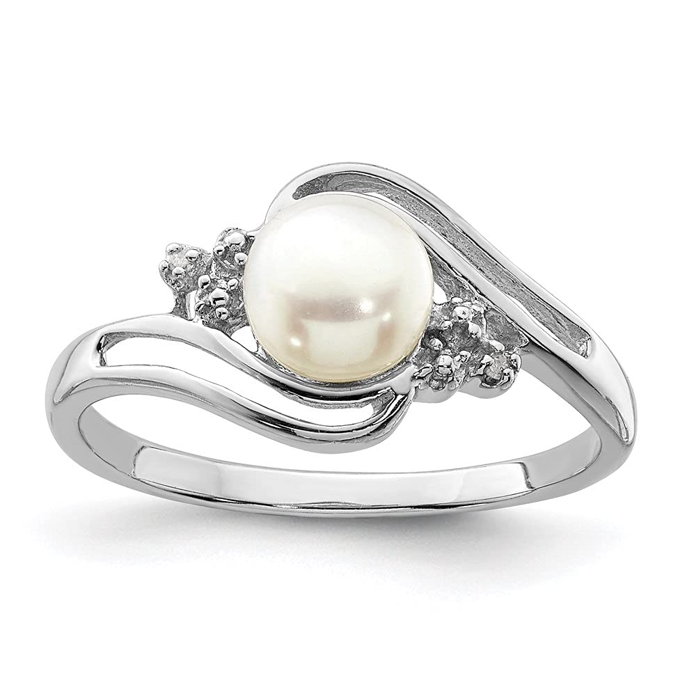 Diamond2Deal 925 Sterling Silver Button Pearl & 0.01ct Diamond Ring for Women - Elegant Bridal, Anniversary, or Gift Jewelry for Special Occasions