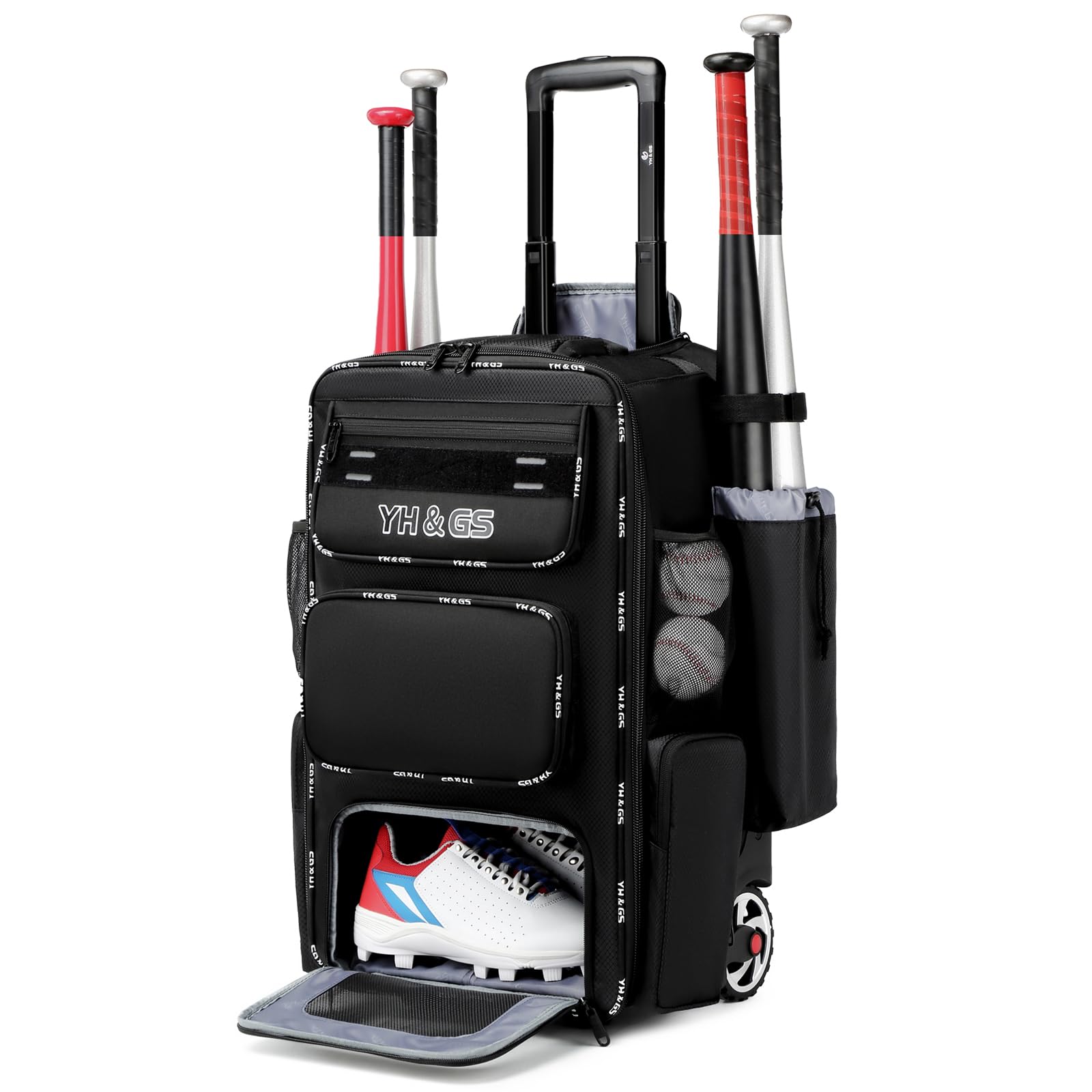 **Rolling Baseball Bag with Wheels - Lightweight Wheeled Softball Equipment Bag for T-Ball & Baseball, Includes Fence Hook & Shoe Compartment - Perfect for Travel, Practice & Games**