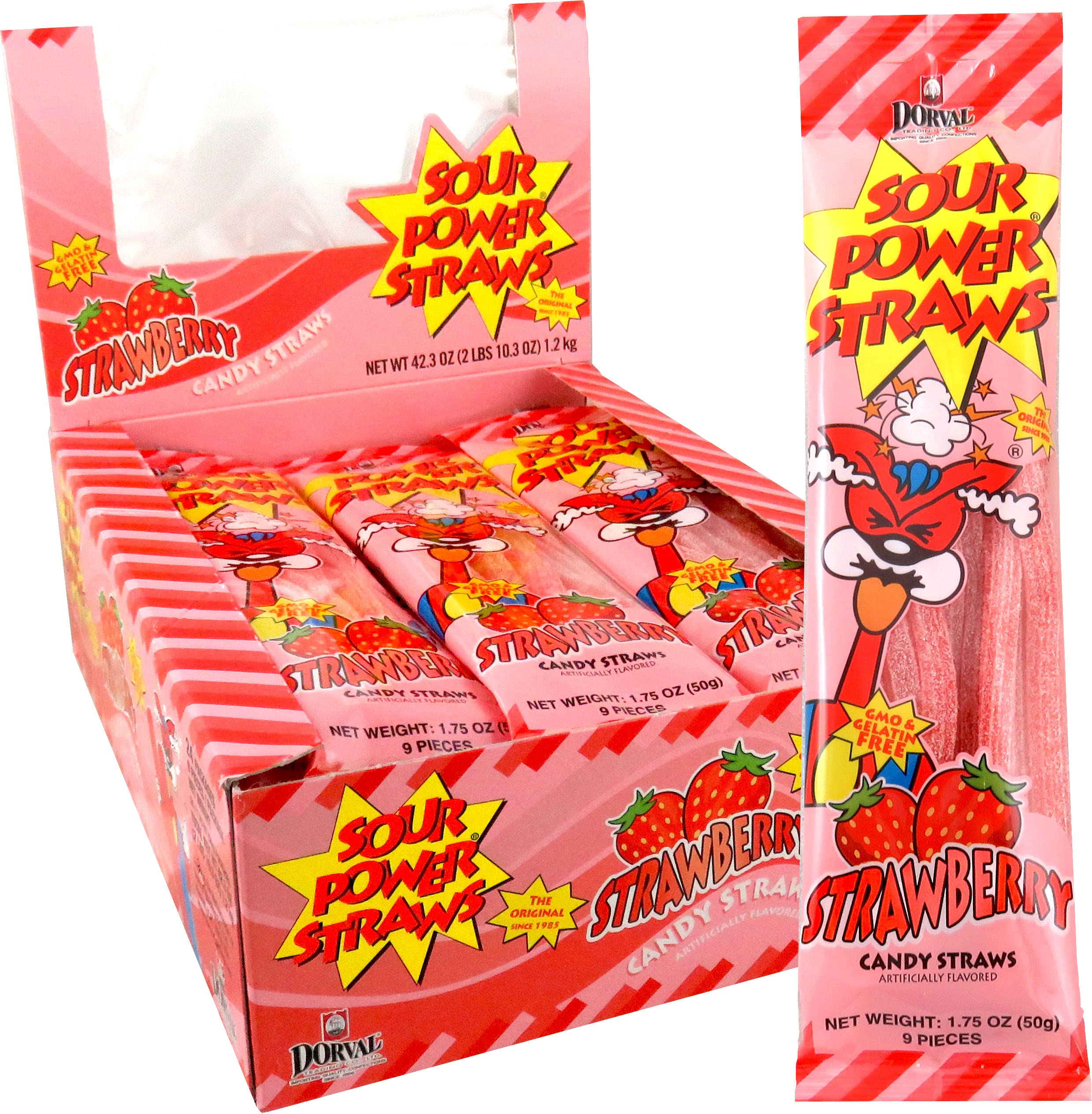 Sour Power Candy Straws - Strawberry Flavor - 1.75oz (Pack of 24) | Tangy & Sweet Treat for Parties, Movie Nights & Office Snacks | Bulk Candy for Kids & Adults