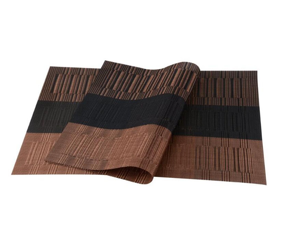 Premium PVC Woven Vinyl Placemats Set of 6 - Heat-Resistant, Non-Slip Table Mats for Dining, Kitchen & Outdoor Use (Brown & Black) - Perfect for Everyday Meals, Dinner Parties & Picnics