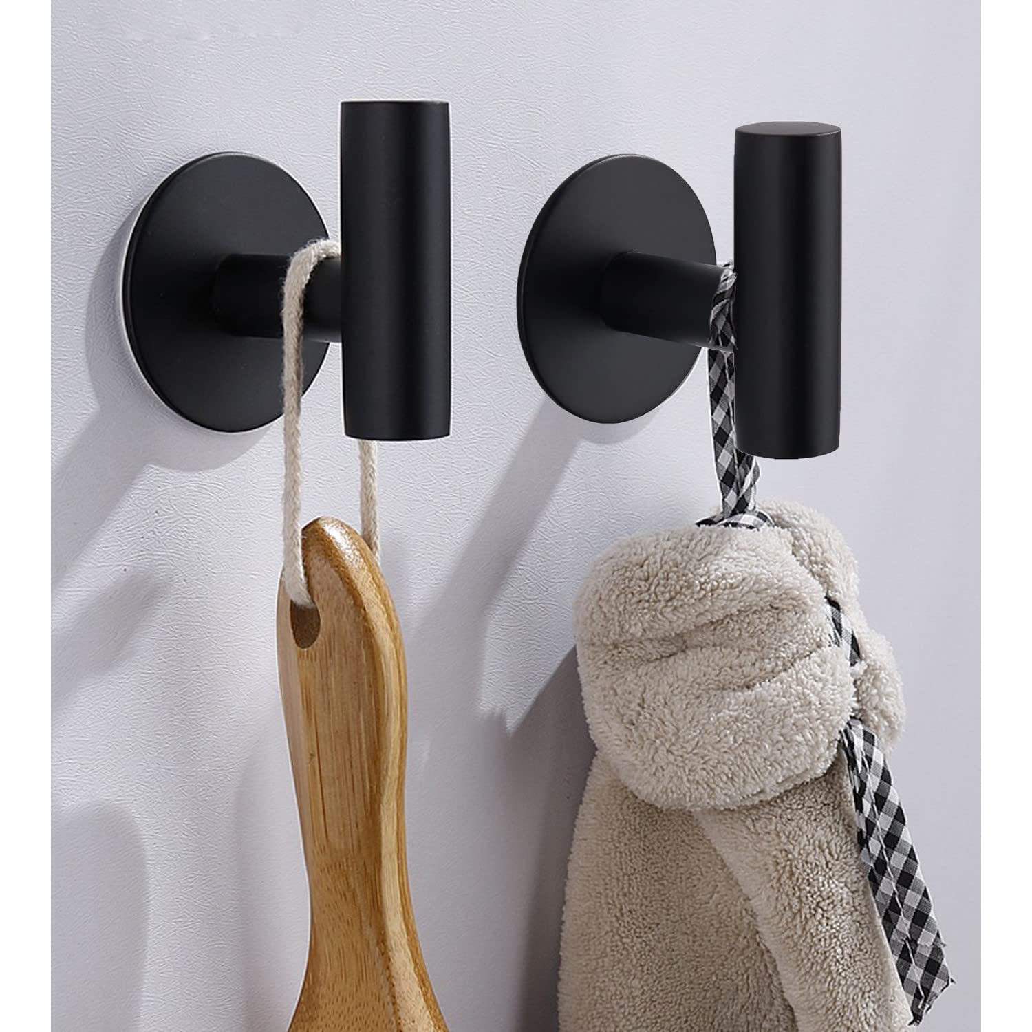 **Heavy Duty Stainless Steel Adhesive Hooks - Waterproof Wall Hooks for Bathroom, Kitchen & Shower (2 Pack, Black) - Perfect for Hanging Towels, Coats & More**
