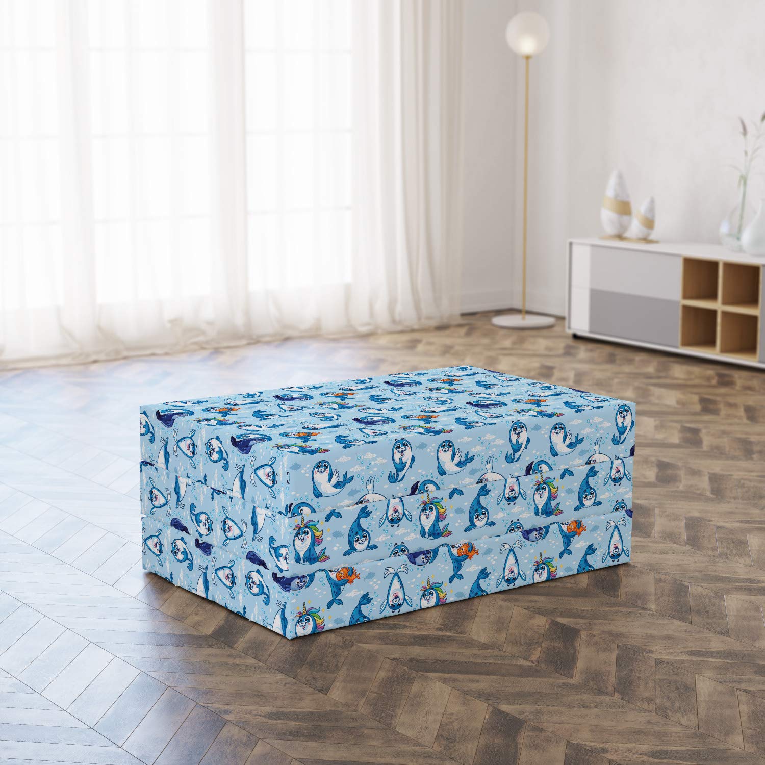 Ambesonne Cartoon Foldable Mattress with Friendly Seal Design, 74.8