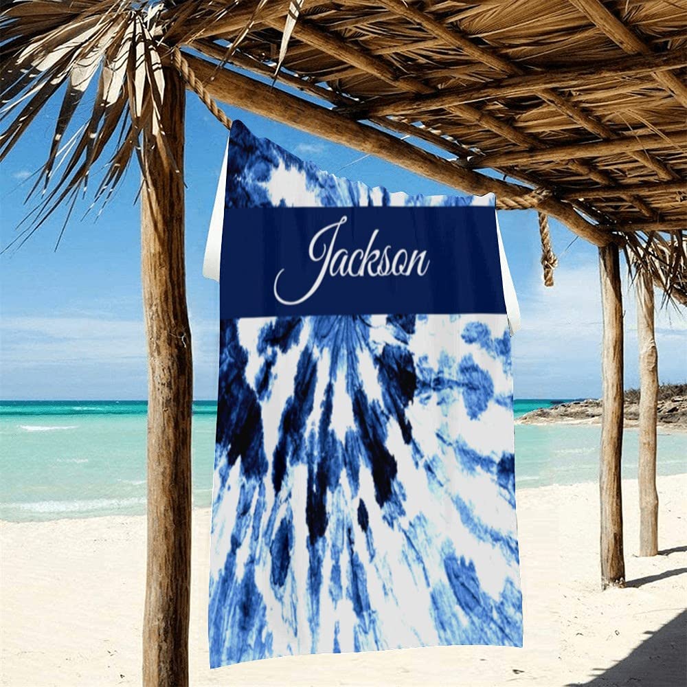 Custom Tie Dye Beach Towels with Name - Personalized Beach Towel for Adults | Soft & Absorbent Quick-Dry Towel for Pool, Beach, Yoga & Travel