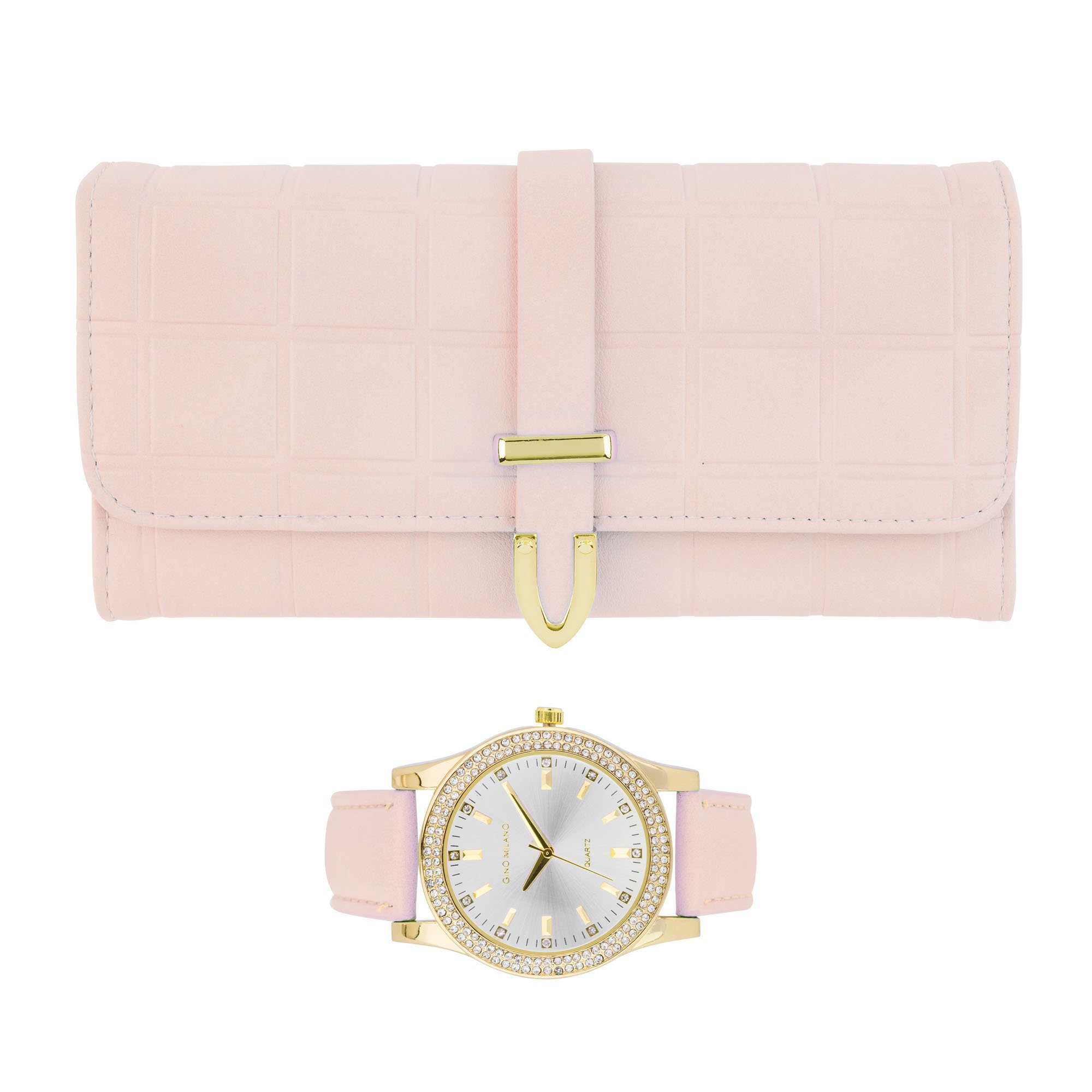 Luxury Women's Gold Leather Band Watch & Matching Tri-Fold Wallet Set - Elegant Gift for Her, Perfect for Parties, Weddings & Special Occasions