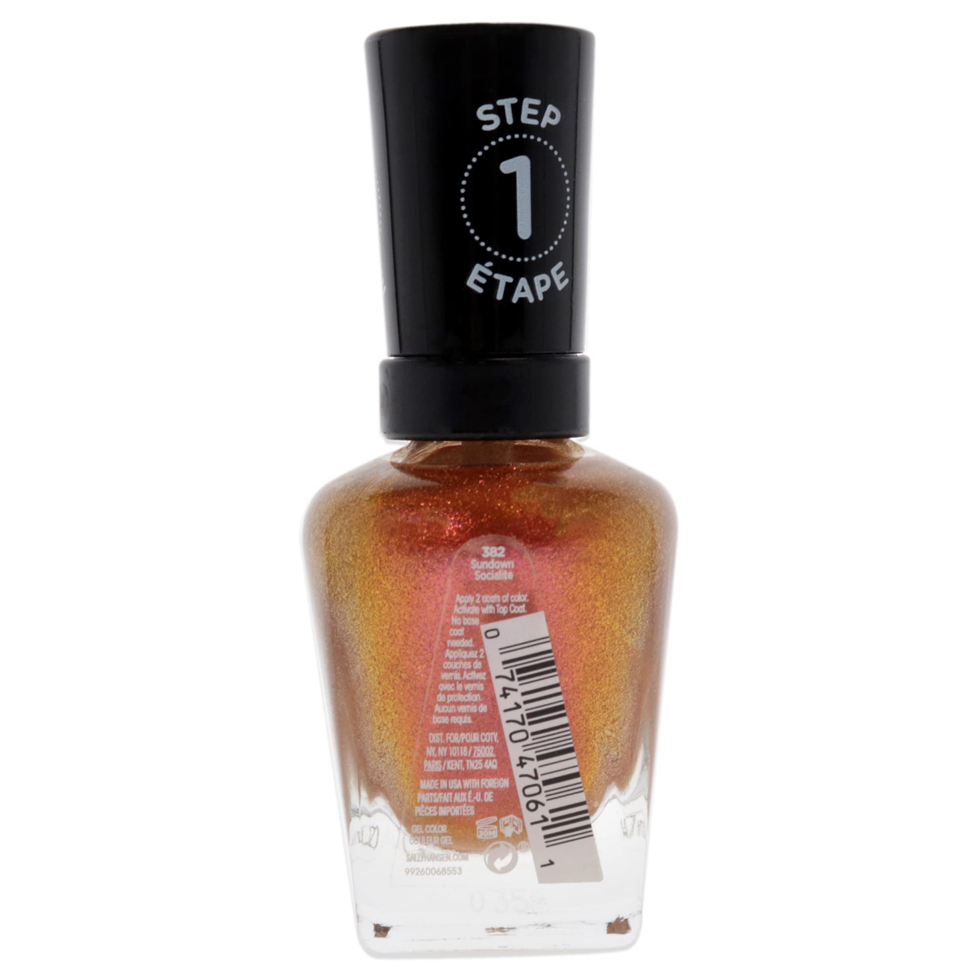Sally Hansen Miracle Gel™ Nail Polish - Sundown Socialite Orange Glitter, Long Lasting Gel-Like Formula, No UV Lamp Needed, Chip Resistant - Perfect for Parties, Holidays & Everyday Wear