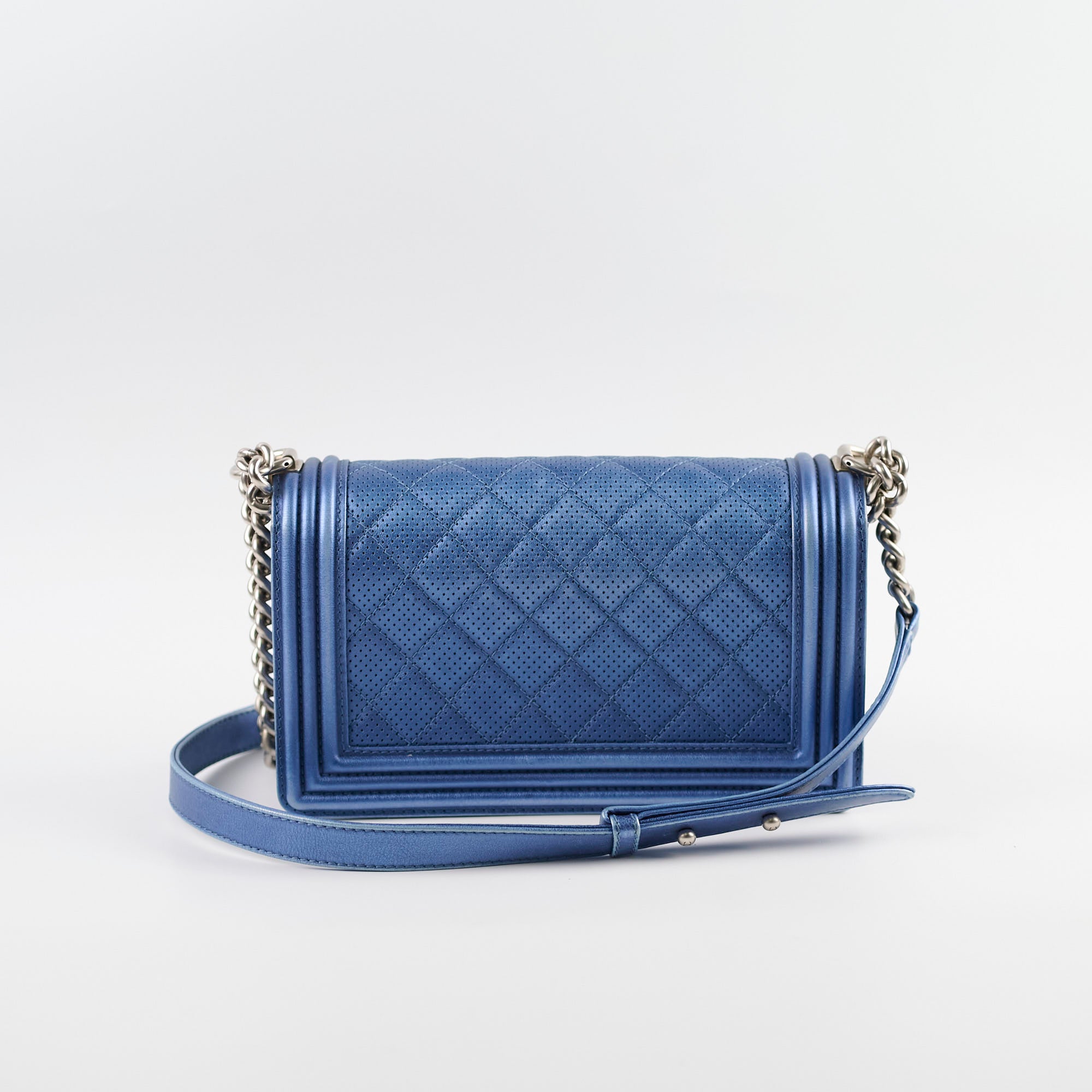 Chanel Old Medium Boy Bag in Metallic Blue - Luxury Crossbody Handbag for Women, Perfect for Evening Events & Date Nights