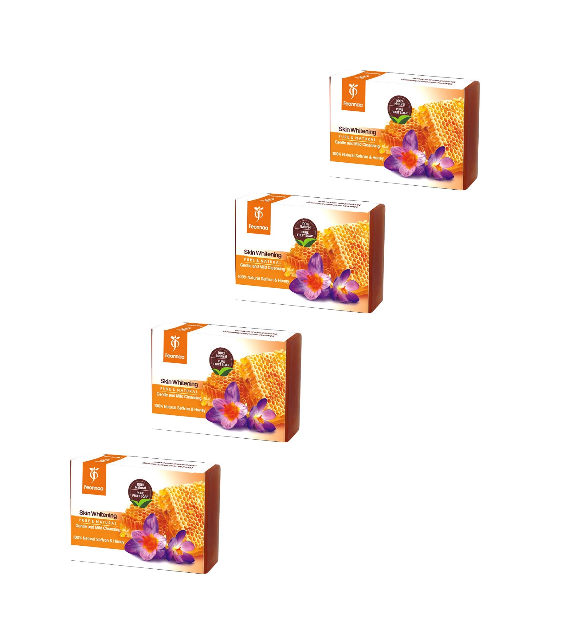 Feonnaa Rose, Honey & Saffron Soap - 80g (Pack of 4) 320g - Luxurious Natural Skincare for Dry & Sensitive Skin - Perfect for Daily Cleansing & Gift Sets