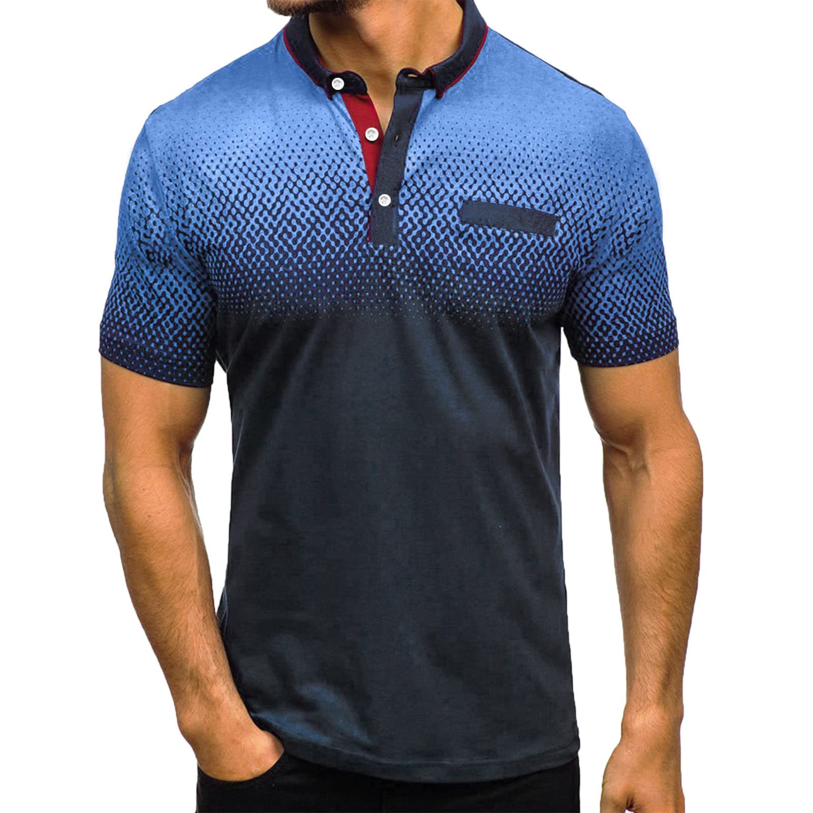 RIZI Men's Polo Shirts - Button Down Collar, Muscle Fit, Stylish Printed Design for Summer, Golf & Casual Wear - Short Sleeve Work & Sports Tops - Perfect for Office, Outdoor Activities & Weekend Outings