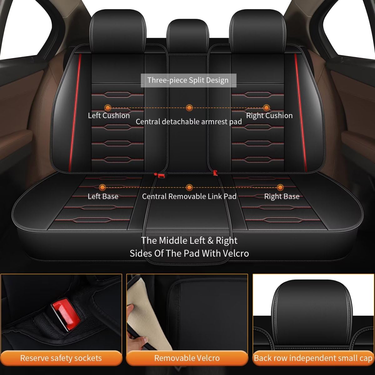 Premium Faux Leather Car Seat Covers for 2009-2025 Nissan Altima - Custom Fit, Airbag Compatible, Waterproof 5-Piece Set (Black & Red) - Perfect for Family Road Trips, Daily Commutes & Car Protection