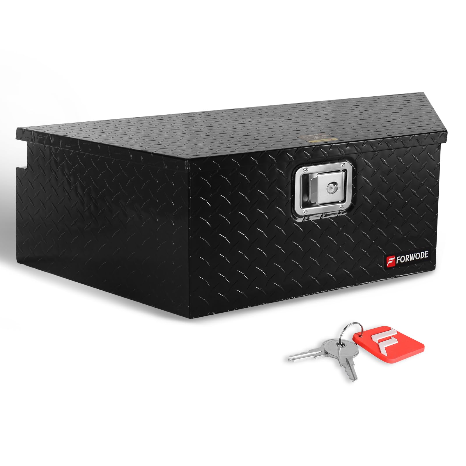 39 Inch Aluminum Diamond Plate Trailer Tongue Tool Box with Lock - Heavy Duty Storage for RV, Boat & Utility Trailers - Black (Waterproof & Secure Organization)