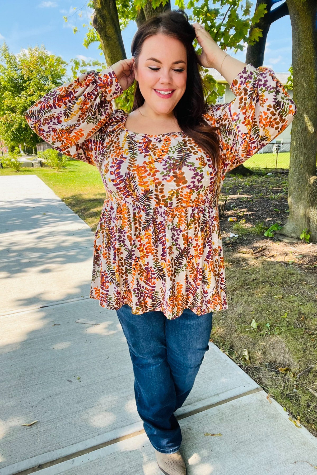 Fall in Love Taupe & Rust Floral Print Babydoll Bubble Sleeve Top | Women's Vintage Chic Blouse for Date Night & Special Occasions