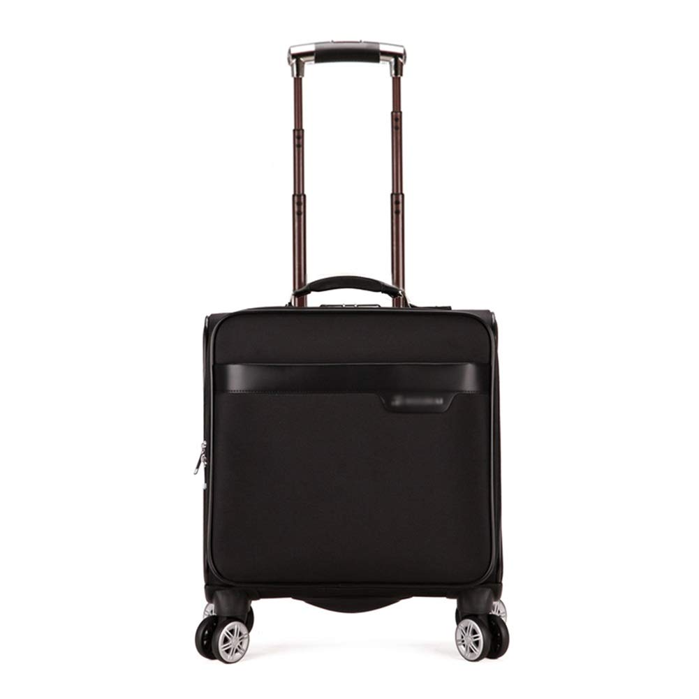 Lightweight Expandable 18-Inch Black Travel Trolley Suitcase with Spinner Wheels - Durable Oxford Cloth Carry-On Luggage for Business Trips & Weekend Getaways (GAOFENG Brand)