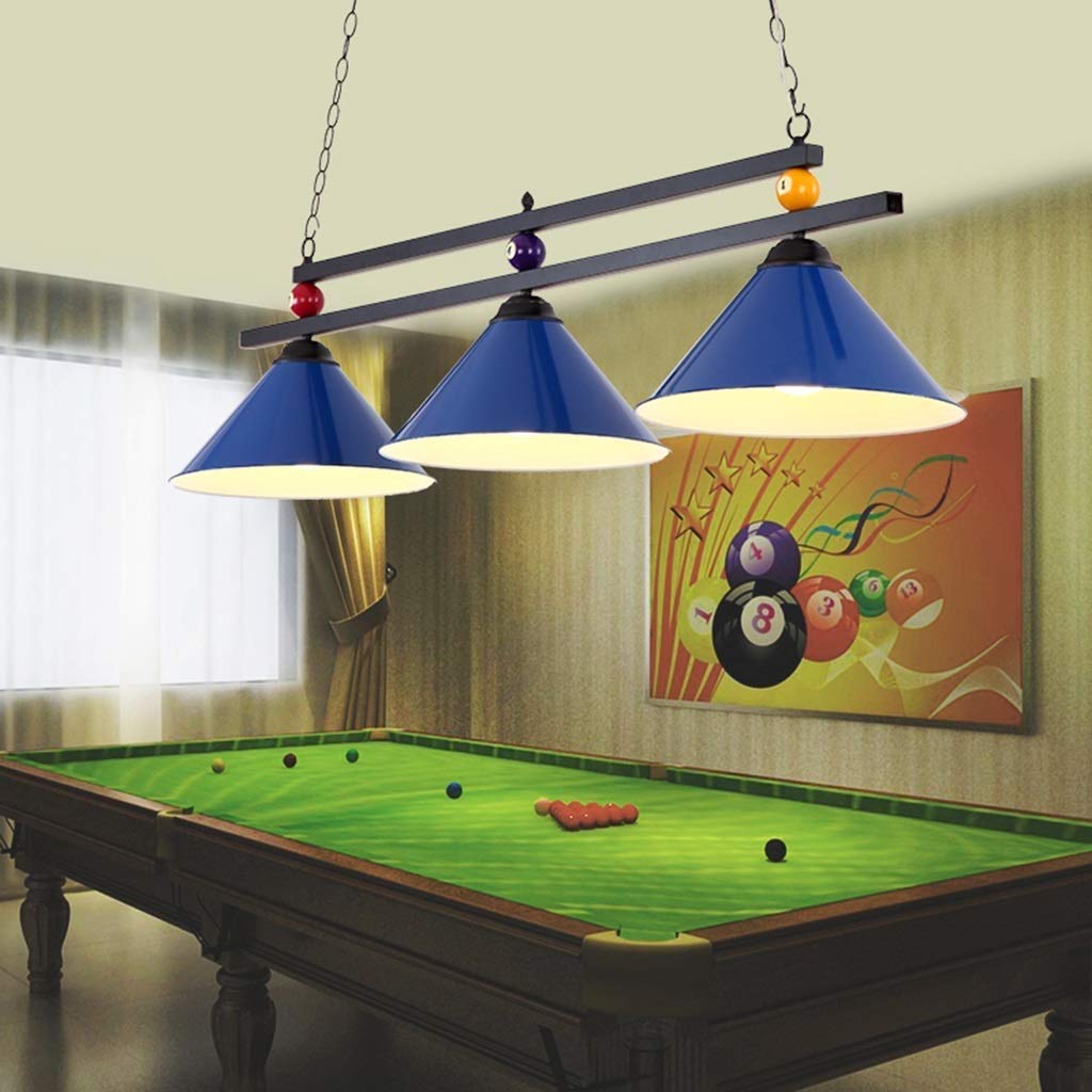 Industrial Chandelier with 3 E27 Bulbs - Shadowless Metal Ball Design Pool Table Light with Metal Lamp Shades (Blue) - Perfect for Game Rooms, Billiard Tables & Kitchen Island Lighting