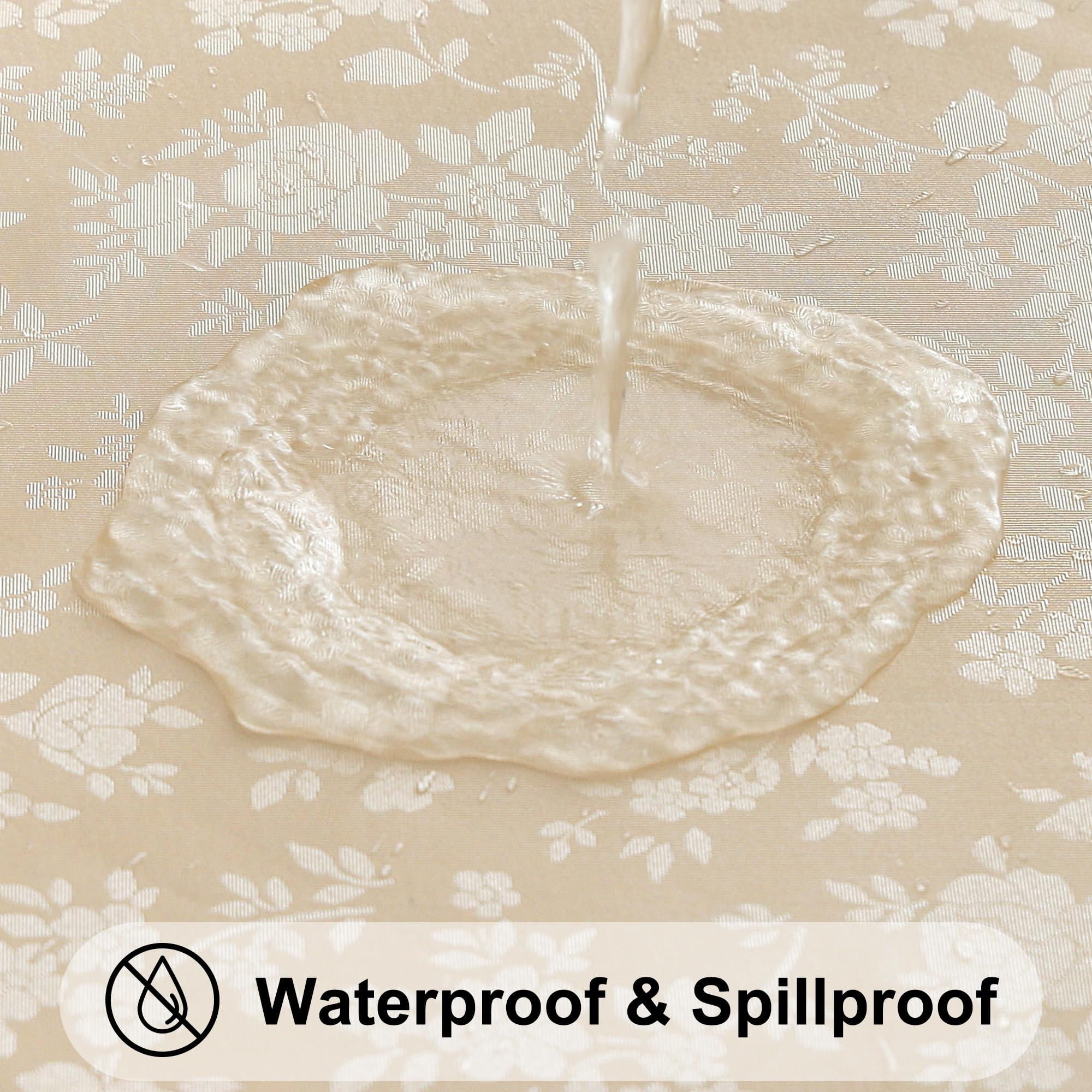 Waterproof Heavy Duty Vinyl Wipeable Washable 60 x 102 Inch Beige Tablecloth for Kitchen and Dining Room