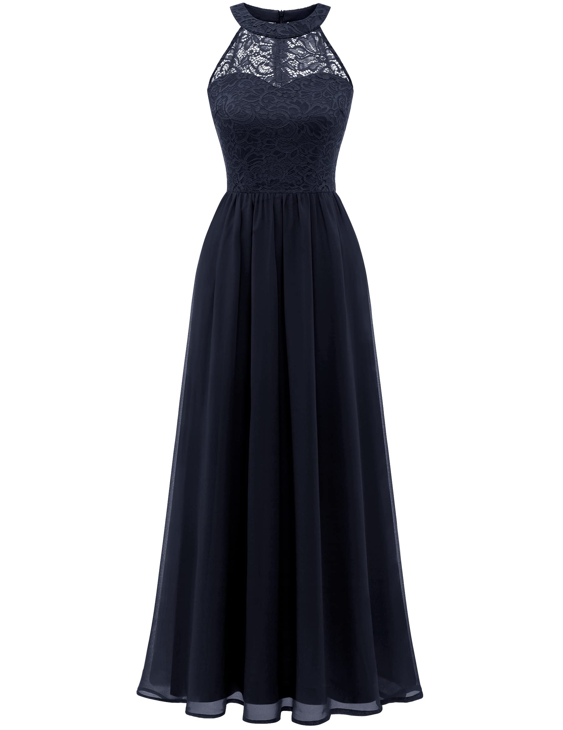 Wedtrend Women's Formal Halter Neck Long Prom Dress with Floral Lace - Elegant Bridesmaid Gowns for Weddings, Parties & Special Occasions