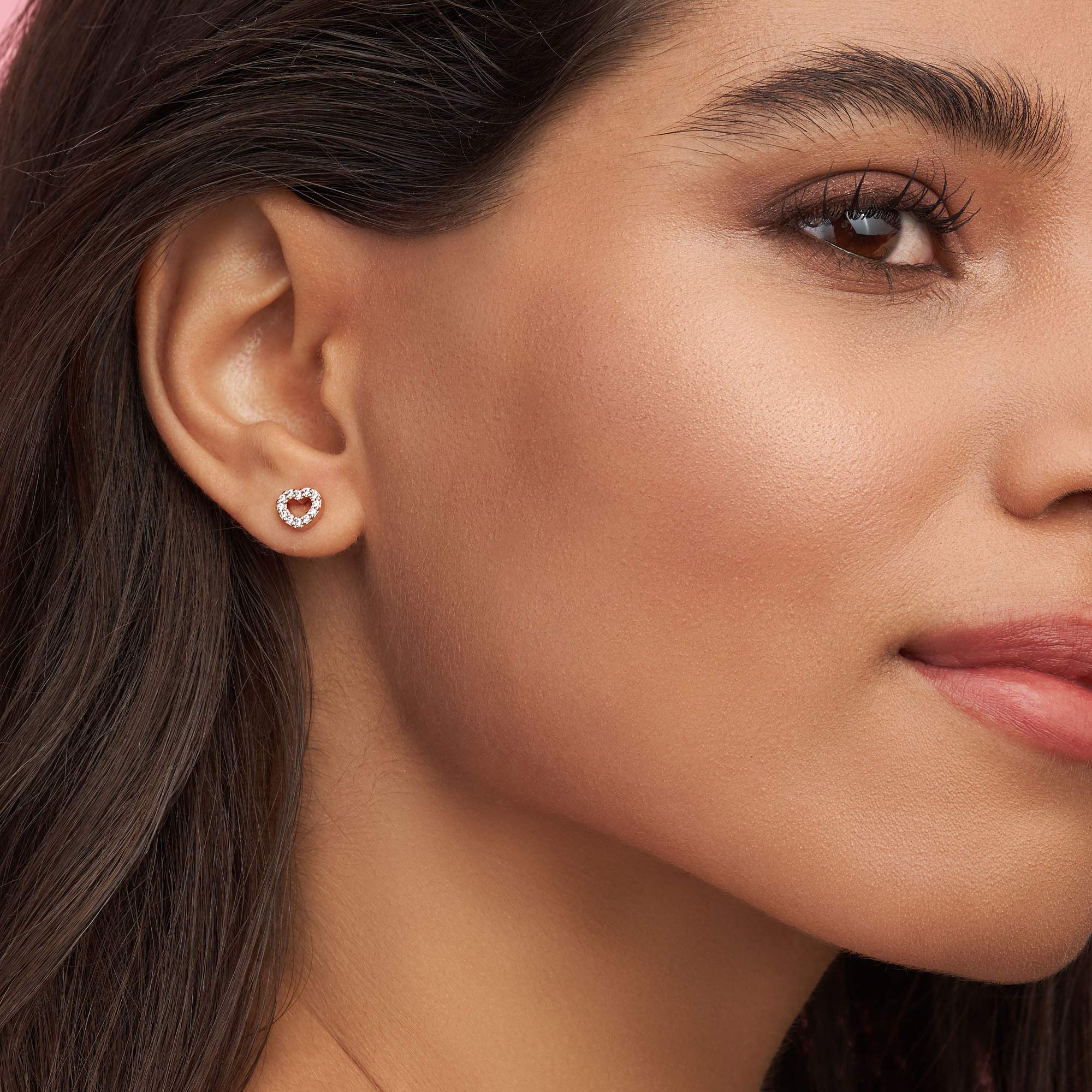 PANDORA Open Heart Stud Earrings for Women - 14k Rose Gold Cubic Zirconia Earrings - Elegant Gift for Her with Gift Box - Perfect for Valentine's Day, Anniversary & Special Occasions