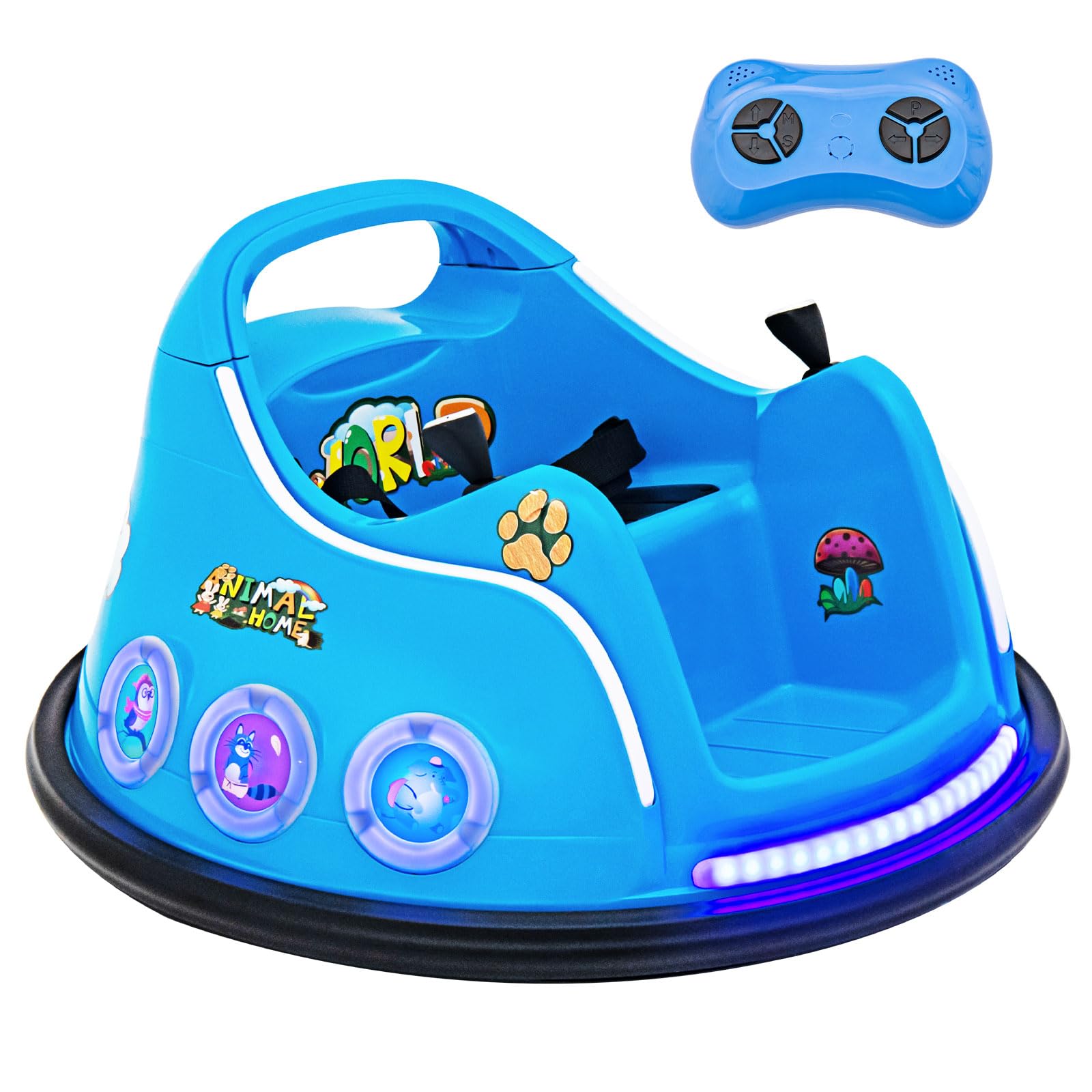 DREAMADE 12V Electric Bumper Car for Kids Ages 3+ with 2.4G Remote Control, 360° Rotation, LED Lights & Music - Wireless Ride On Toy for Indoor/Outdoor Play (Blue) - Perfect for Birthday Gifts, Backyard Fun and Family Entertainment