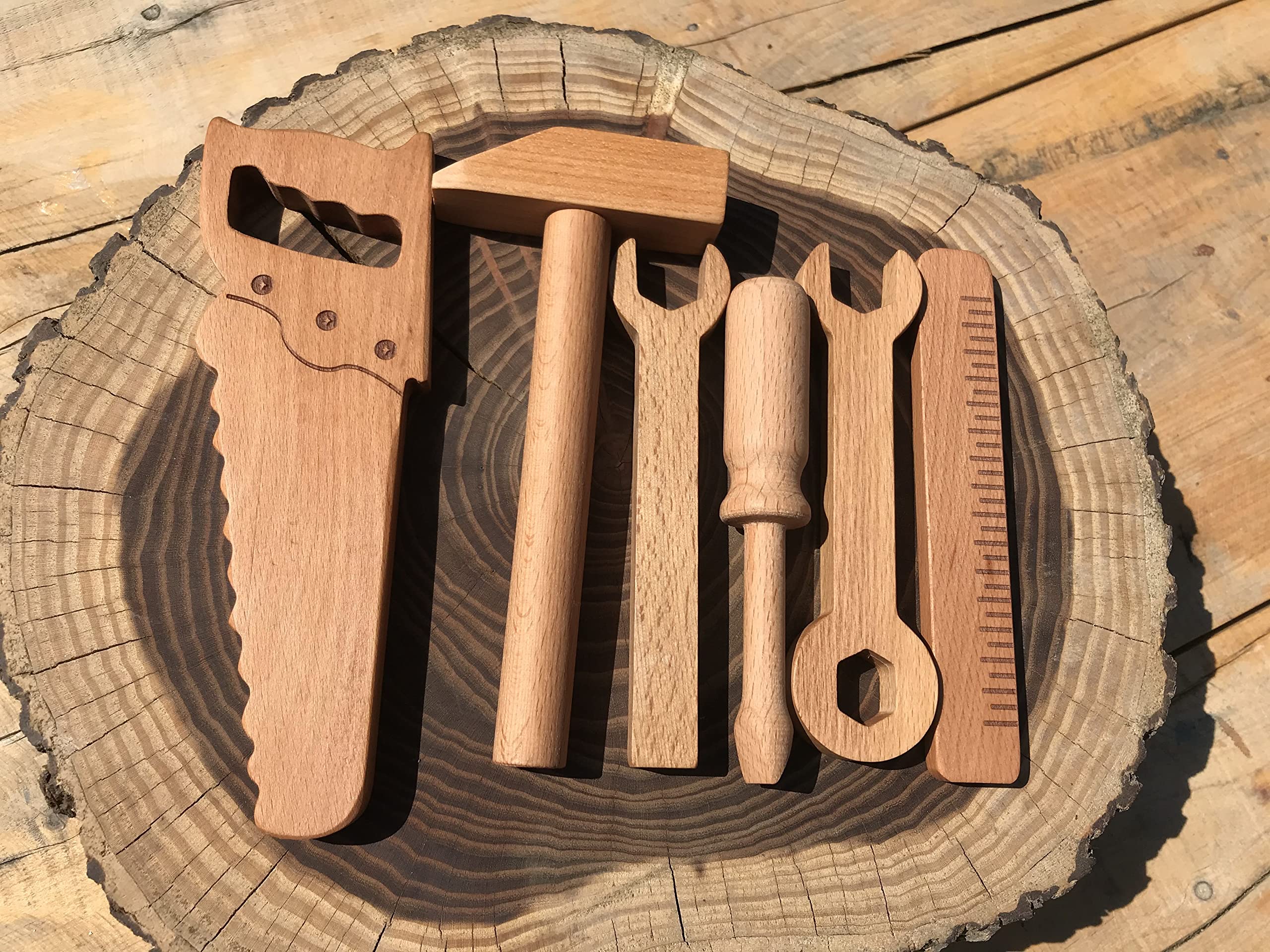 Wooden Tool Set for Kids - Toddler Tool Kit with Wooden Tool Box | Montessori Toys, Eco-Friendly & Organic Baby Shower Gift | Perfect for Pretend Play, Early Learning & DIY Projects