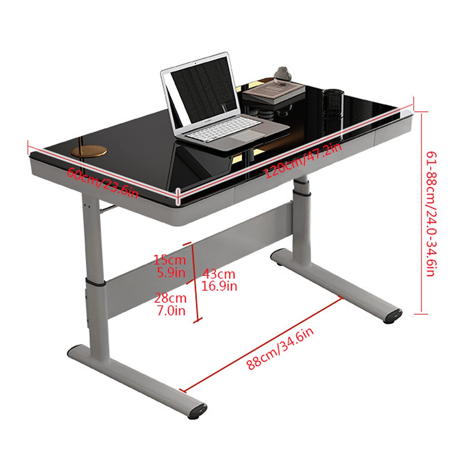 Adjustable Height Study Computer Desk - Manual Lift Standing Desk for Home Office, Gaming & Writing | Modern Minimalist Workstation with Storage Drawer | Perfect for Remote Work, Online Classes & Small Spaces