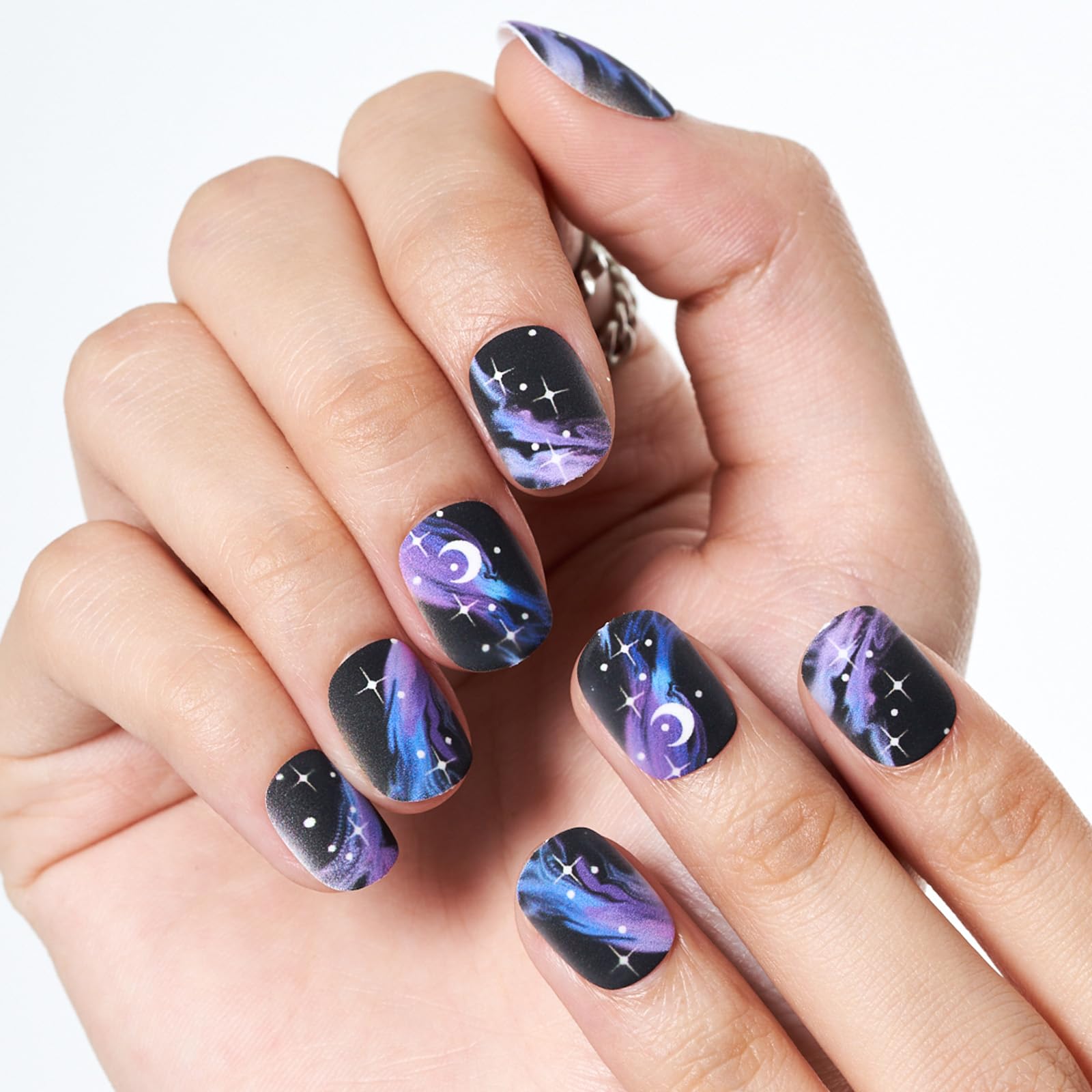 Glamermaid Extra Short Squoval Press On Nails - 24Pcs Matte Round Reusable Fake Nails with Galaxy Purple Mist & Milky Way Gel Glue - UV Finish Acrylic False Nails Manicure Kit for Women | Perfect for Parties, Weddings, and Everyday Glam