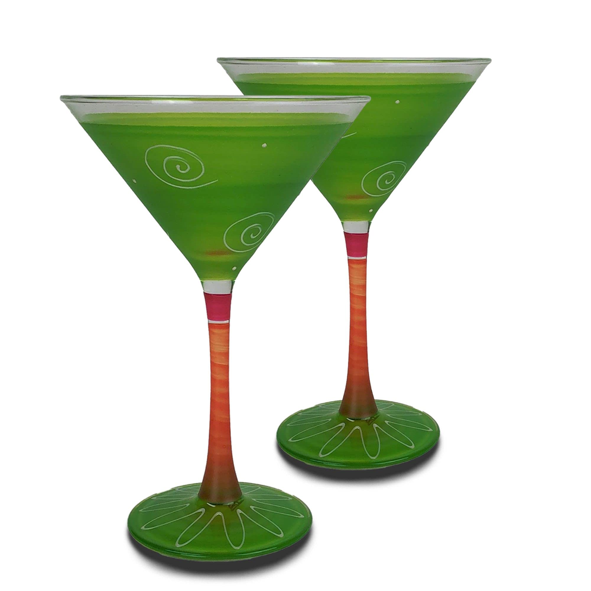 Set of 2 Hand-Painted Light Green & White Martini Glasses - 7.5oz Cocktail Glasses for Parties, Weddings & Home Bar Decor