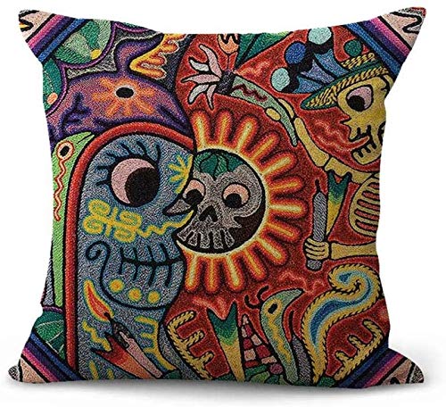ArtSocket Set of 4 Linen Throw Pillow Covers 20x20 Inches - Mexican Huichol Embroidery Square Decorative Pillow Cases for Sofa, Bed & Home Decor | Boho Chic Living Room & Bedroom Accent Pillows