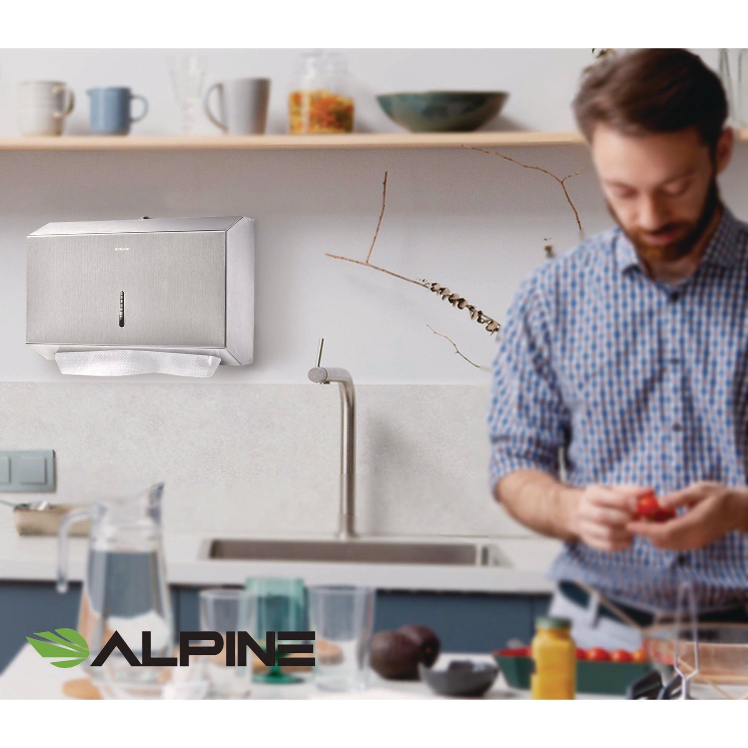 Alpine Industries Horizontal C-Fold Paper Towel Dispenser - Brushed Nickel (7.08