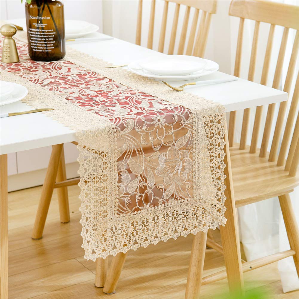 72 Inch Embroidery Linen Table Runner for Dining Room - Elegant Burlap Table Cover & Kitchen Decor, Perfect for Holiday Dinners & Home Entertaining