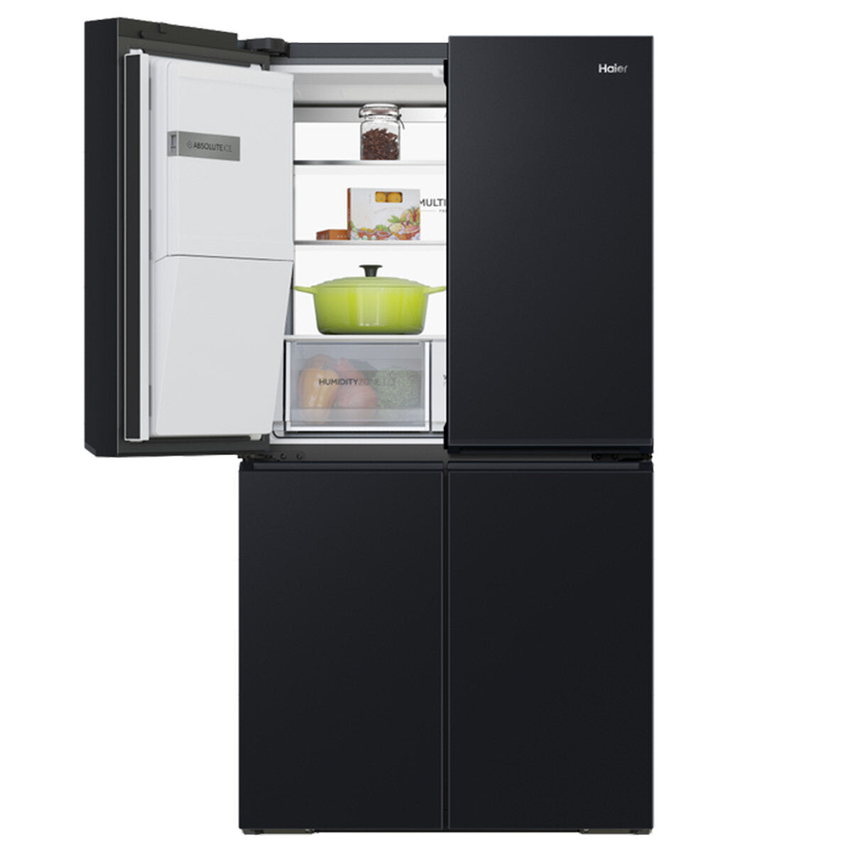 Haier 601L Quad Door Refrigerator with Ice and Water Dispenser - Black Stainless Steel HRF680YZC | Large Capacity French Door Fridge for Family Kitchen, Entertaining & Bulk Grocery Storage