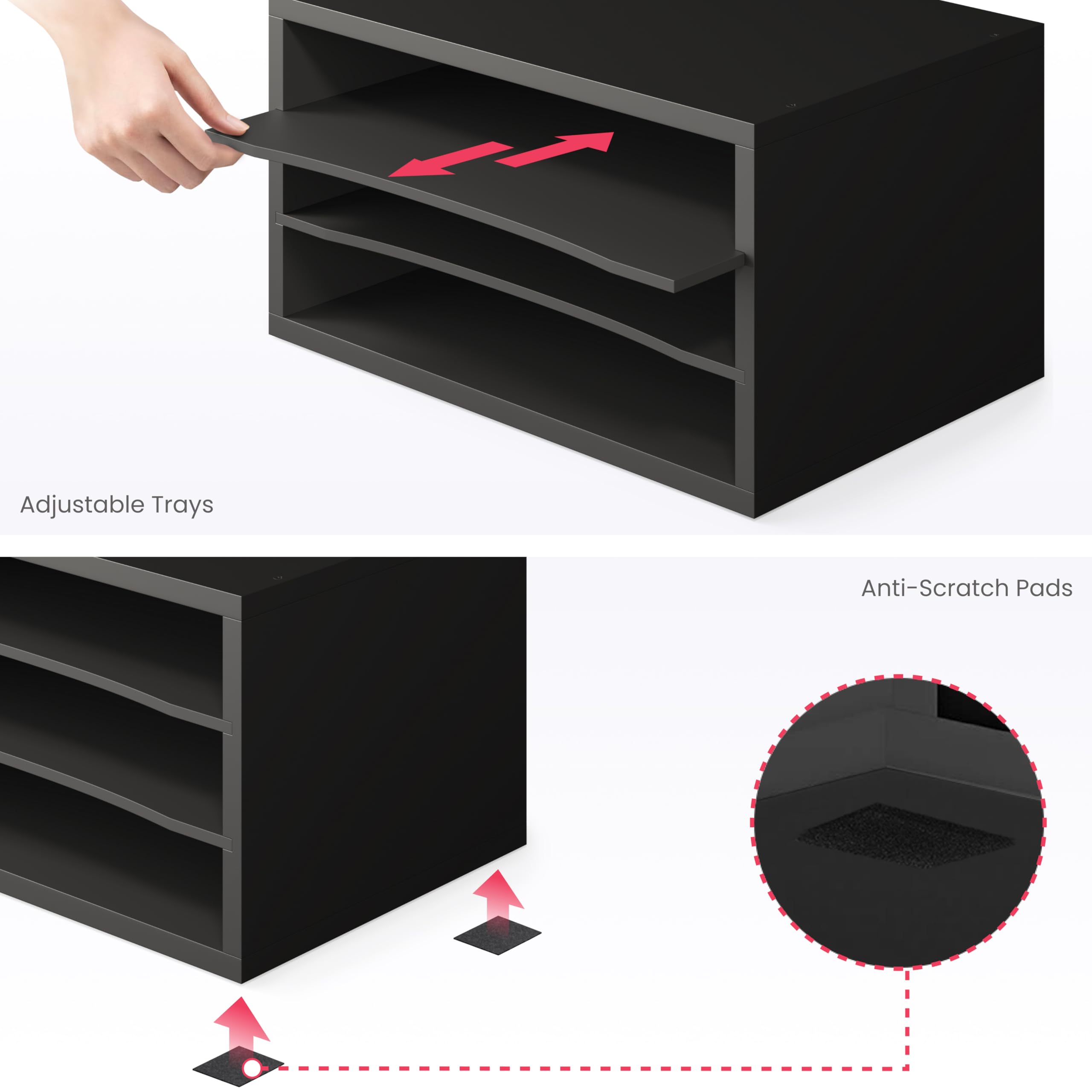 Ballucci 3-Tier Stackable Wooden Desk Organizer - Adjustable Document File Holder, Mail Sorter & Paper Storage Shelves for Office, Home & Workspace (Black) | Perfect for Bills, Letters & Office Supplies Organization