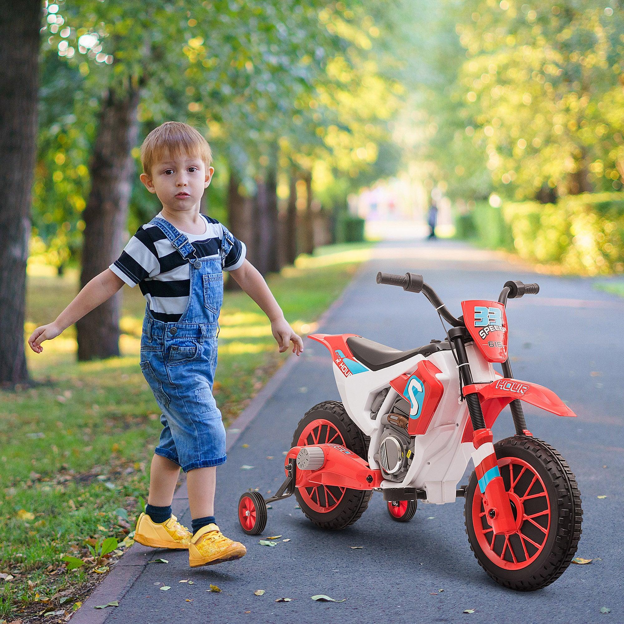 12V Kids Electric Dirt Bike - Battery Powered Ride On Motorcycle Toy with Training Wheels & Charger - Red Off-Road Street Bike for Boys & Girls - Perfect for Backyard, Park & Neighborhood Riding