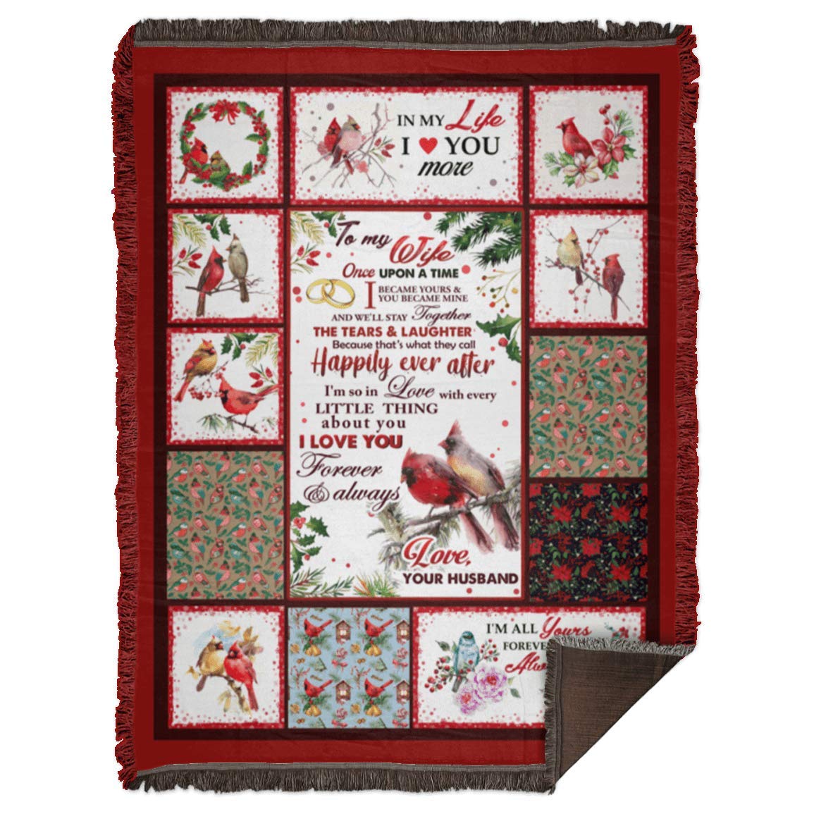 UrVog Premium Sherpa Fleece Blanket - Soft Woven Love Cardinals Blanket for Couples, 60x80 Inches, White - Cozy Gift for Wife, Valentine's Day, Anniversary & Home Decor