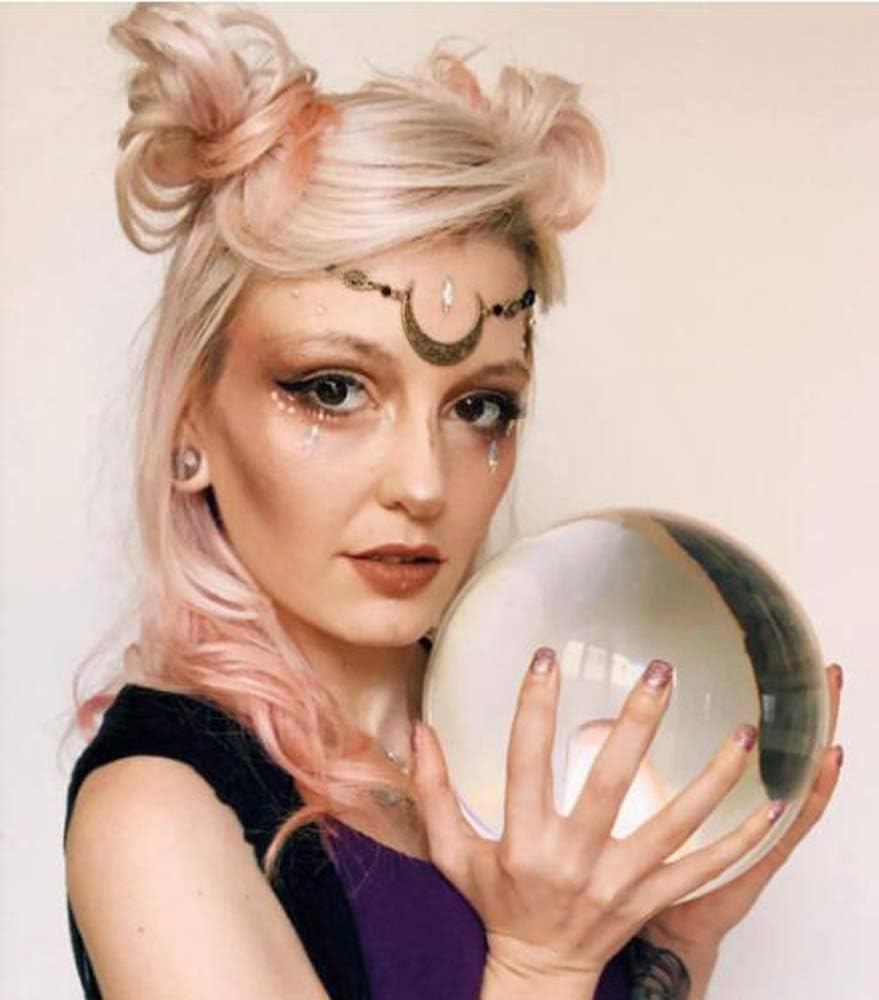 2Pcs Moon Headpiece & Star Bracelet Set - Fairy Crown Hair Chain Witch Jewelry for Women with Gift Box | Perfect for Halloween Costumes, Cosplay, Fantasy Parties and Boho Festival Accessories