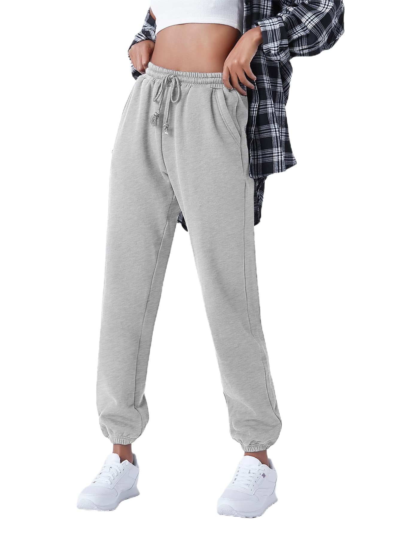 MakeMeChic Women's Casual Jogger Sweatpants with Drawstring Waist & Pockets - Comfortable Lounge Pants for Yoga, Running Errands and Home Relaxation