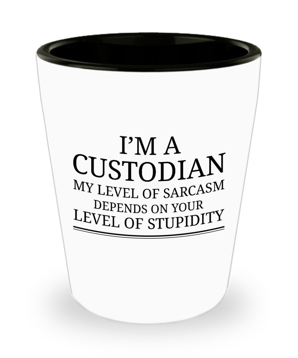 Funny Christmas Gifts for Friends - Unique Custodian Shot Glass with Sarcastic Quote - Perfect Gag Gift for Men, Office Parties & Secret Santa Exchanges