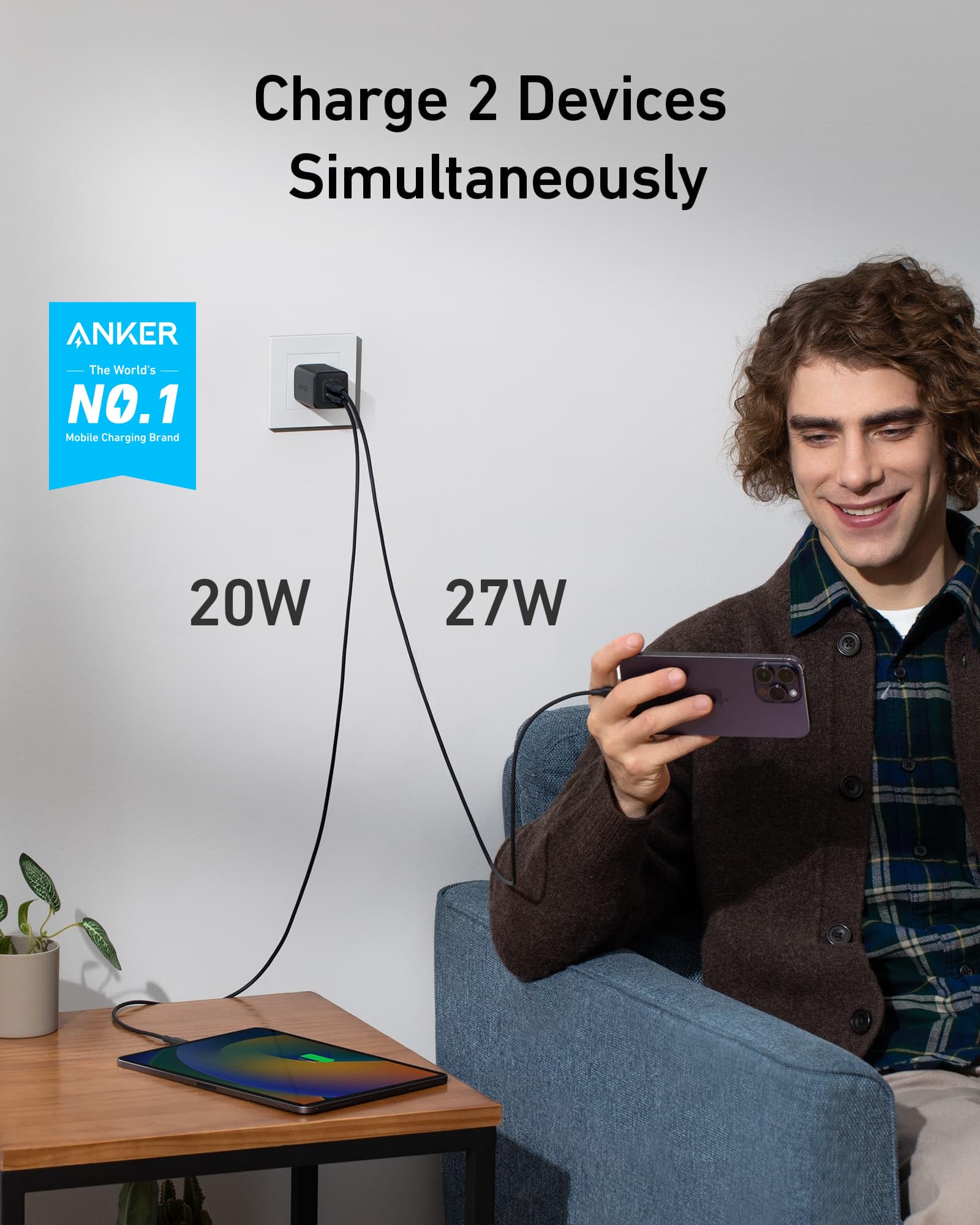 Anker Nano 47W USB C GaN Charger - Fast Compact Foldable 2-Port Wall Charger for iPhone 16/15/14/13, Samsung Galaxy S23/S22, Google Pixel 8/7 - Perfect for Travel, Office & Home Use with MagSafe Compatibility
