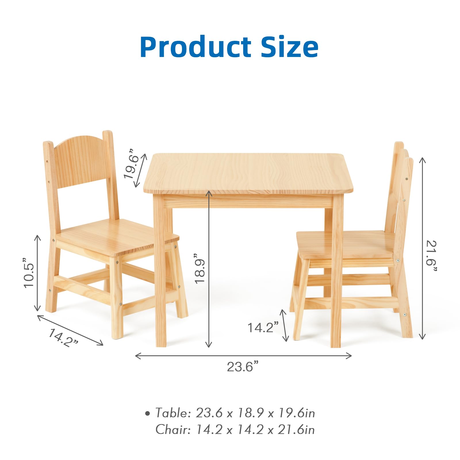 OOOK Solid Wood Kids Table and Chair Set - Sturdy Toddler Table with 2 Chairs for Arts, Crafts, Reading & Learning - Perfect for Preschool, Kindergarten, Playroom & Homeschool Activities
