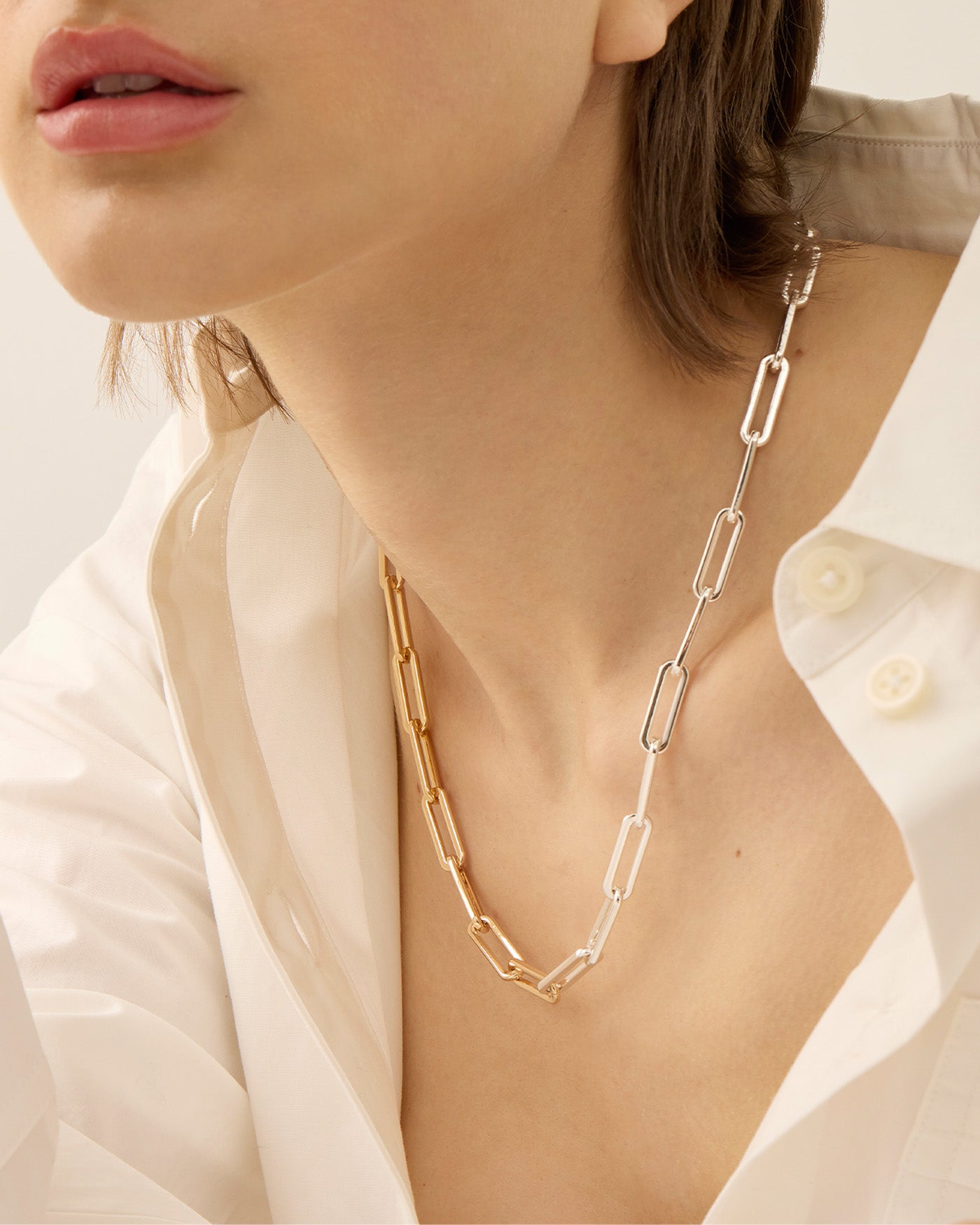 Andi Slim Chain Two Tone Gold and Silver Necklace - Elegant Layering Jewelry for Women, Perfect for Everyday Wear and Special Occasions