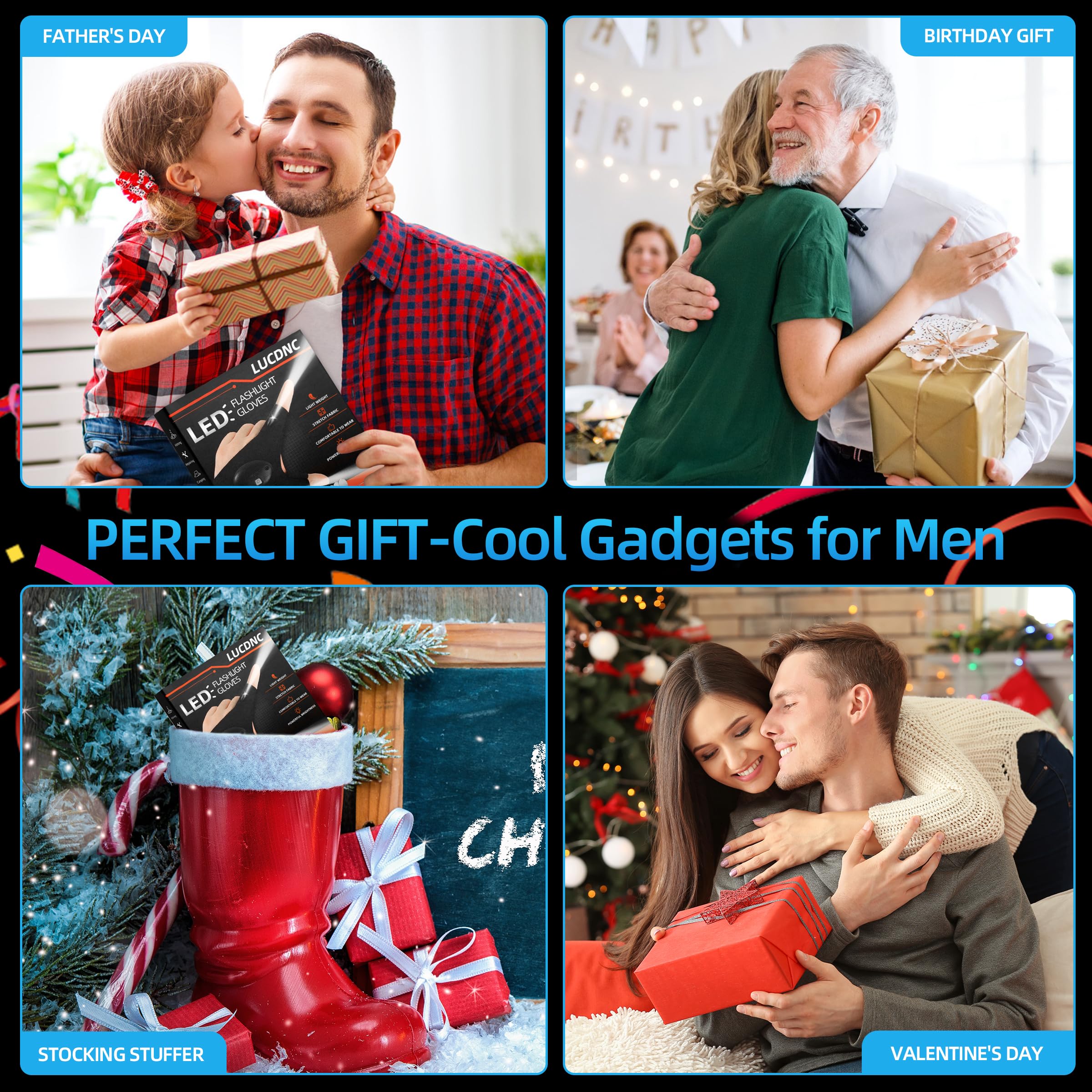 **LED Flashlight Gloves for Men - Hands-Free Light for Fishing, Camping, Repairing - Cool Gadgets & Stocking Stuffers - Unique Birthday & Christmas Gifts for Adults**    *(Perfect for outdoor adventures, nighttime tasks, and DIY projects - ideal for stocking stuffers and holiday gifts!)*