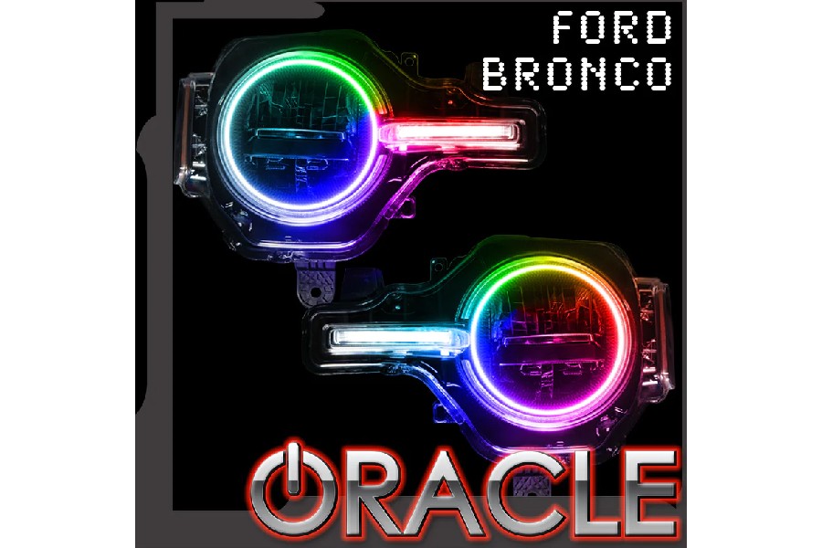 2021-2023 Ford Bronco Oracle Colorshift LED Headlight Halo Kit with DRL Light Bar & Easy Controller - Upgrade for Base Headlights (Perfect for Off-Roading & Night Driving)
